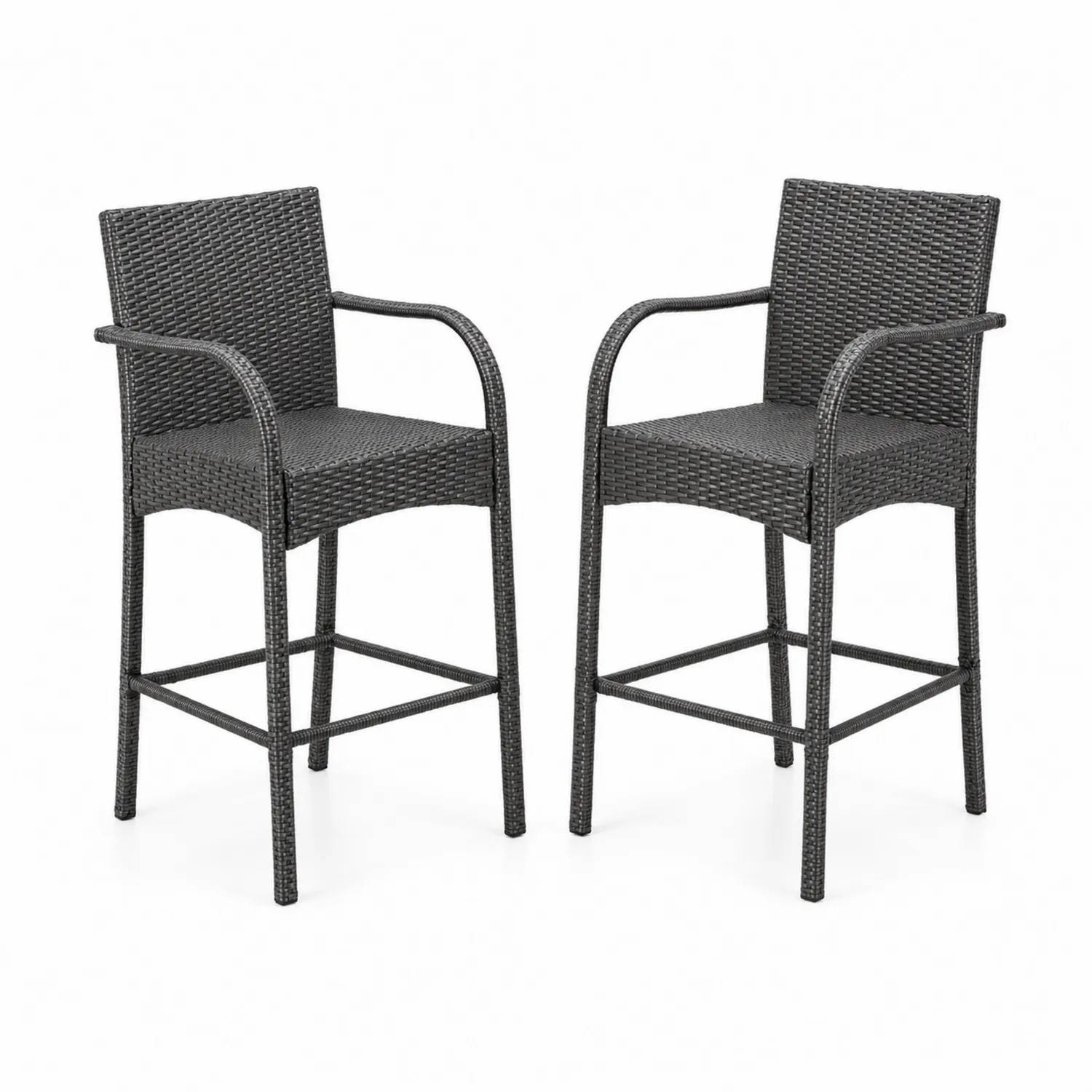 Conjunto de 2 Taburetes de Bar de Ratán Negro-Rusticvillaa
