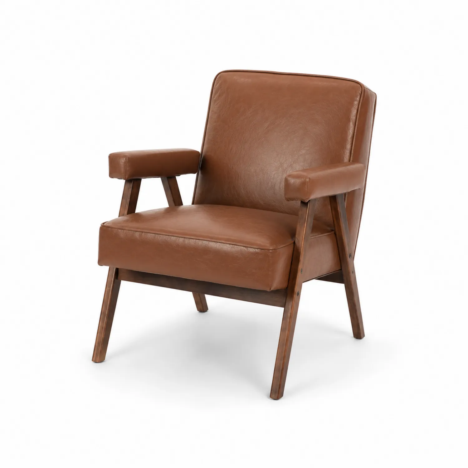 Silla de Cuero Sintético Marrón con Patas de Madera de Roble-Rusticvillaa