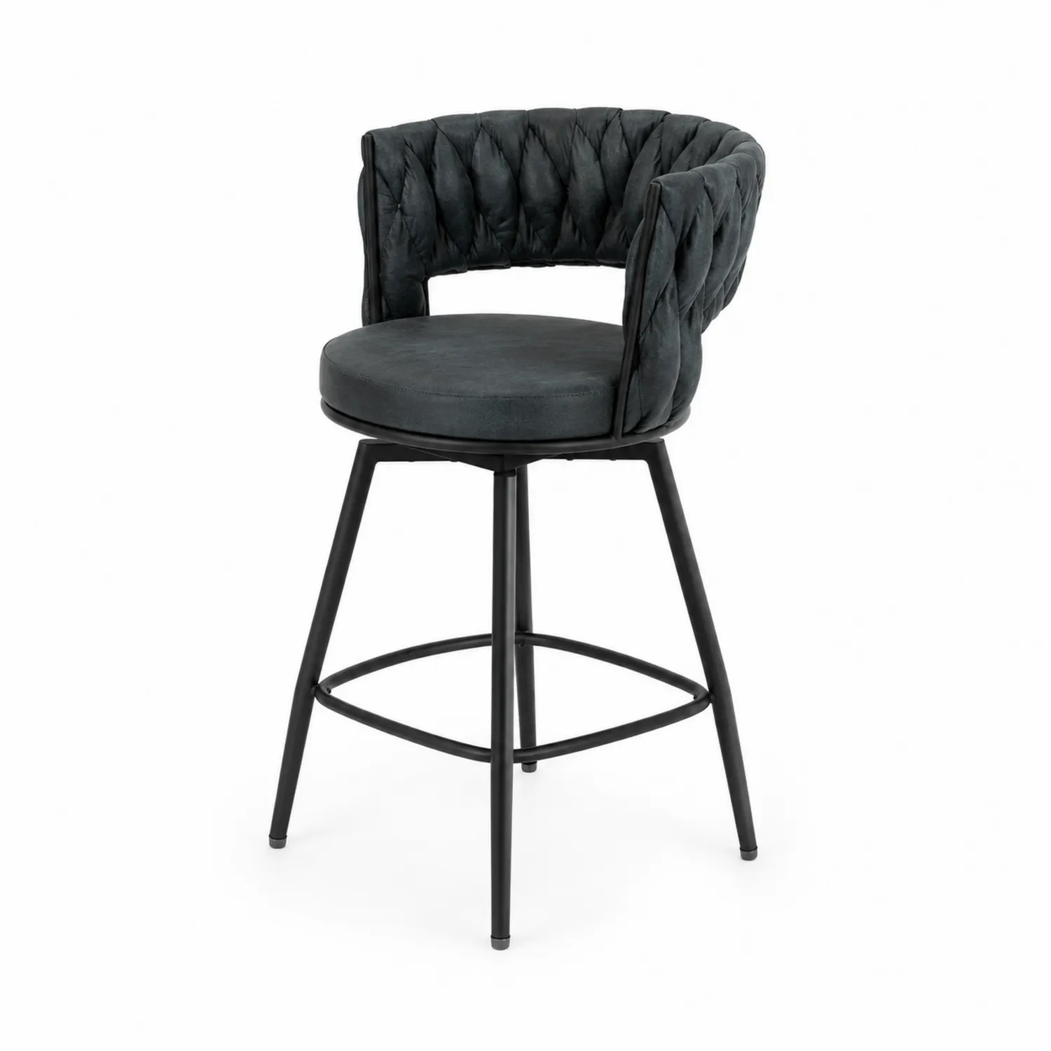 Taburete de bar con respaldo de terciopelo y base metálica-Rusticvillaa