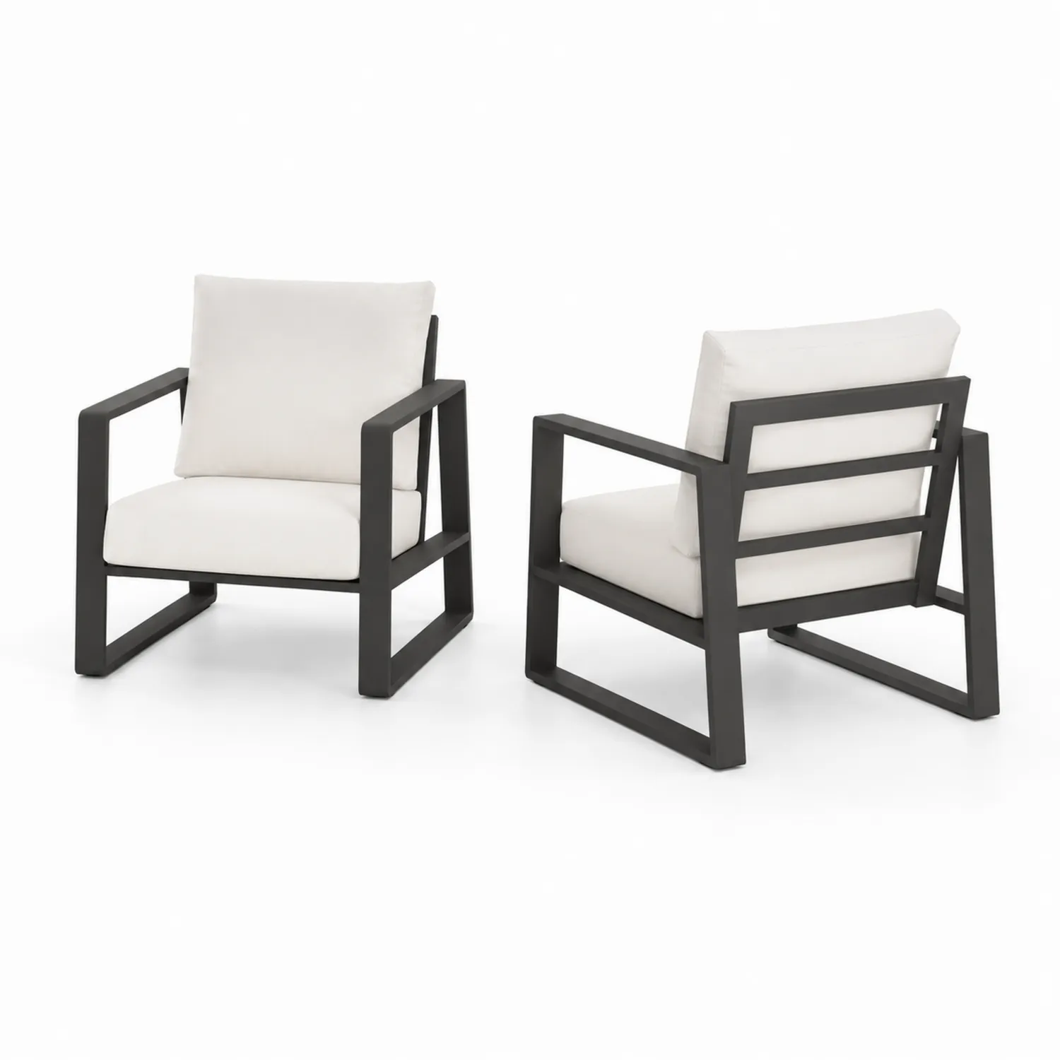 Conjunto de 2 sillones de aluminio para exterior con cojines blancos de poliéster-Rusticvillaa