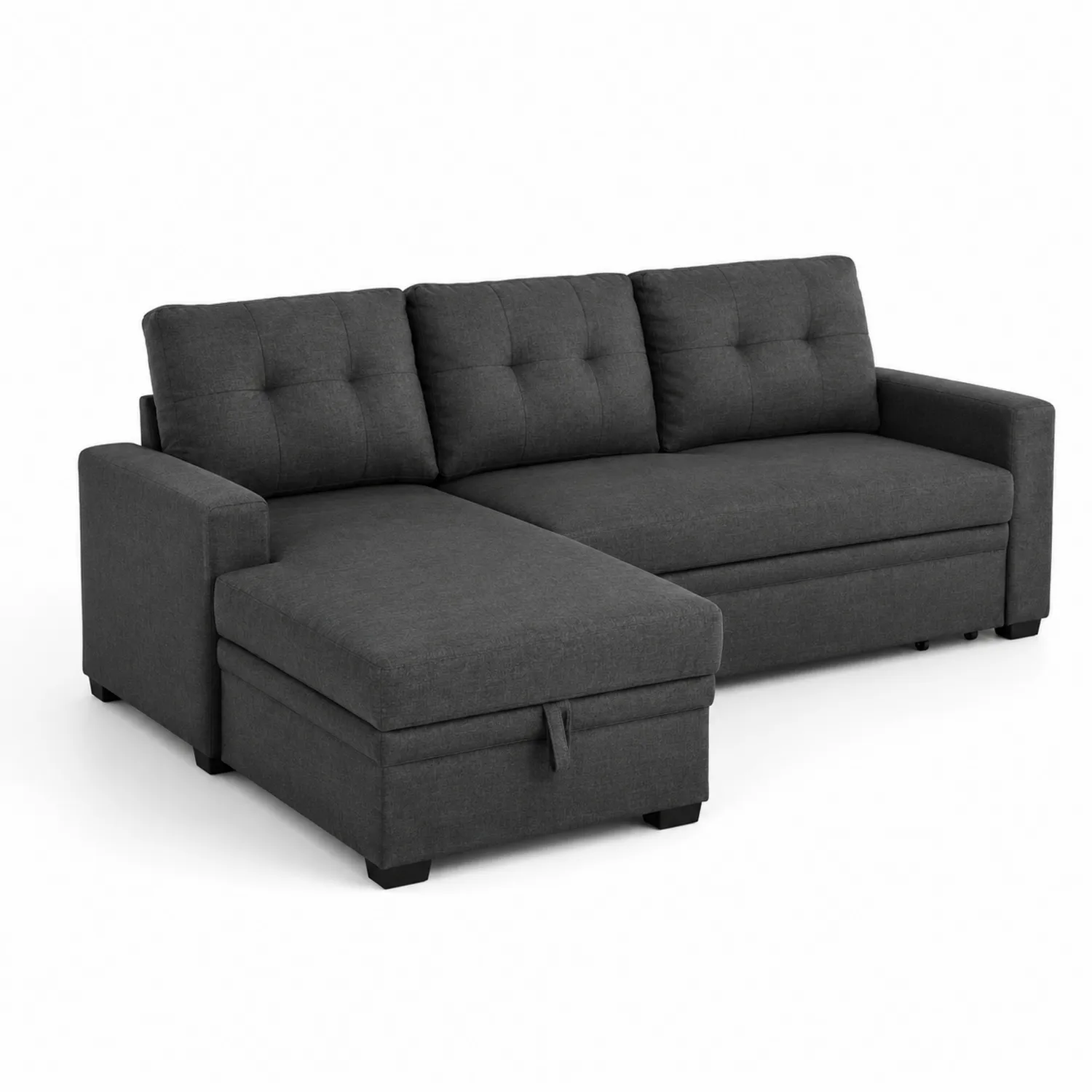 Sofá seccional con chaise longue de tela gris oscuro-Rusticvillaa