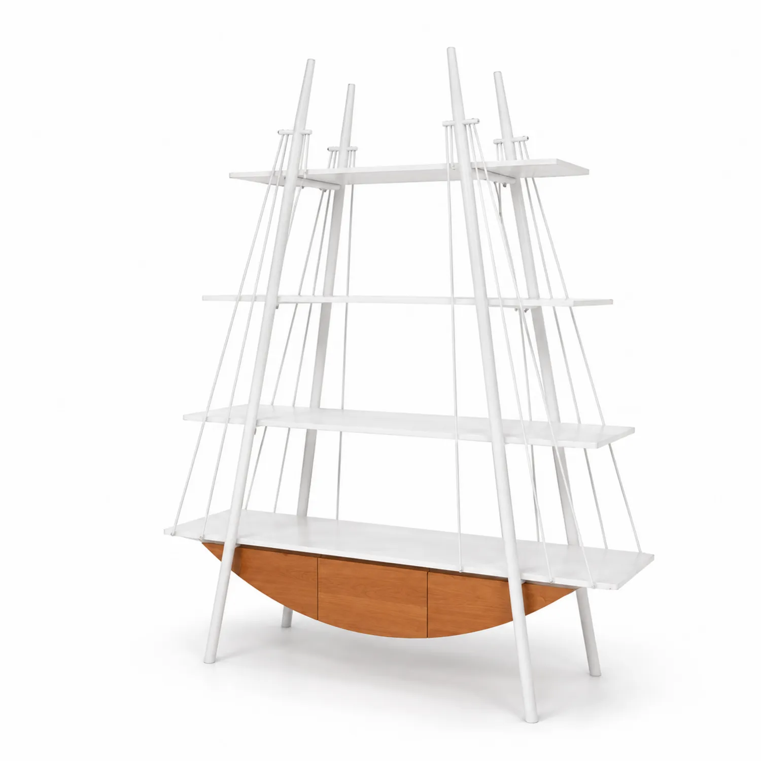 Estantería de metal blanco con cajón de madera-Rusticvillaa