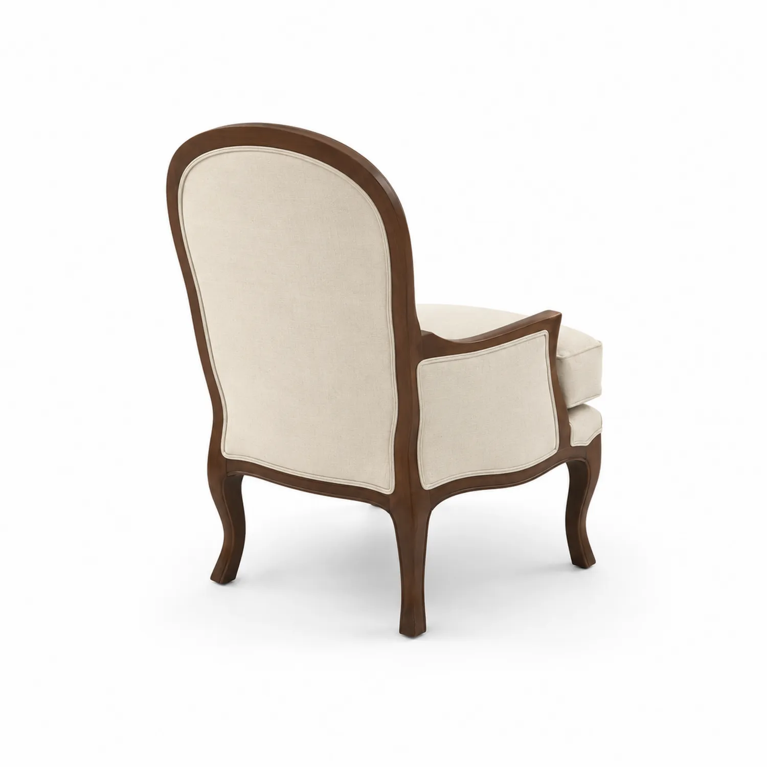 Silla de lino beige con estructura de madera maciza-Rusticvillaa