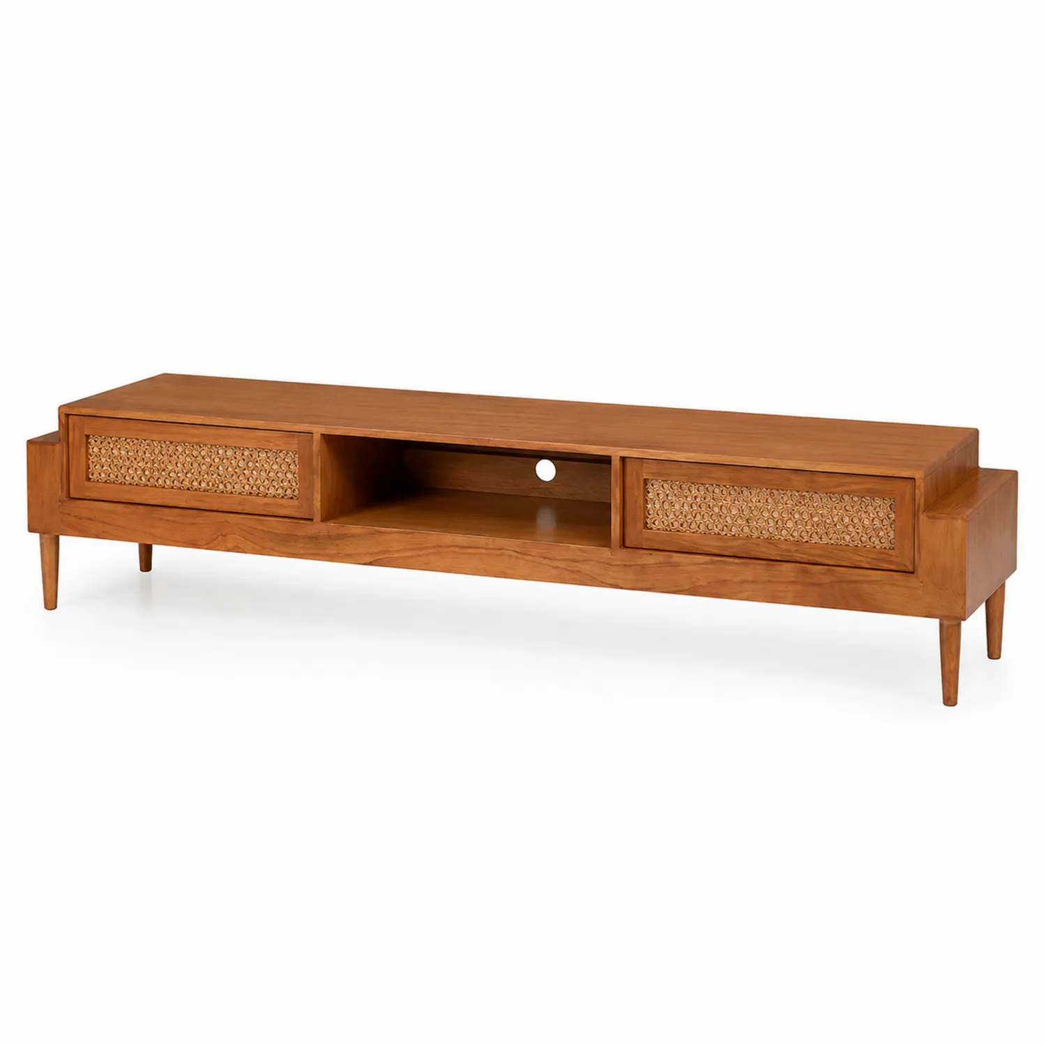 Mueble para TV de madera con puertas de ratán 150x40x50 cm-Rusticvillaa