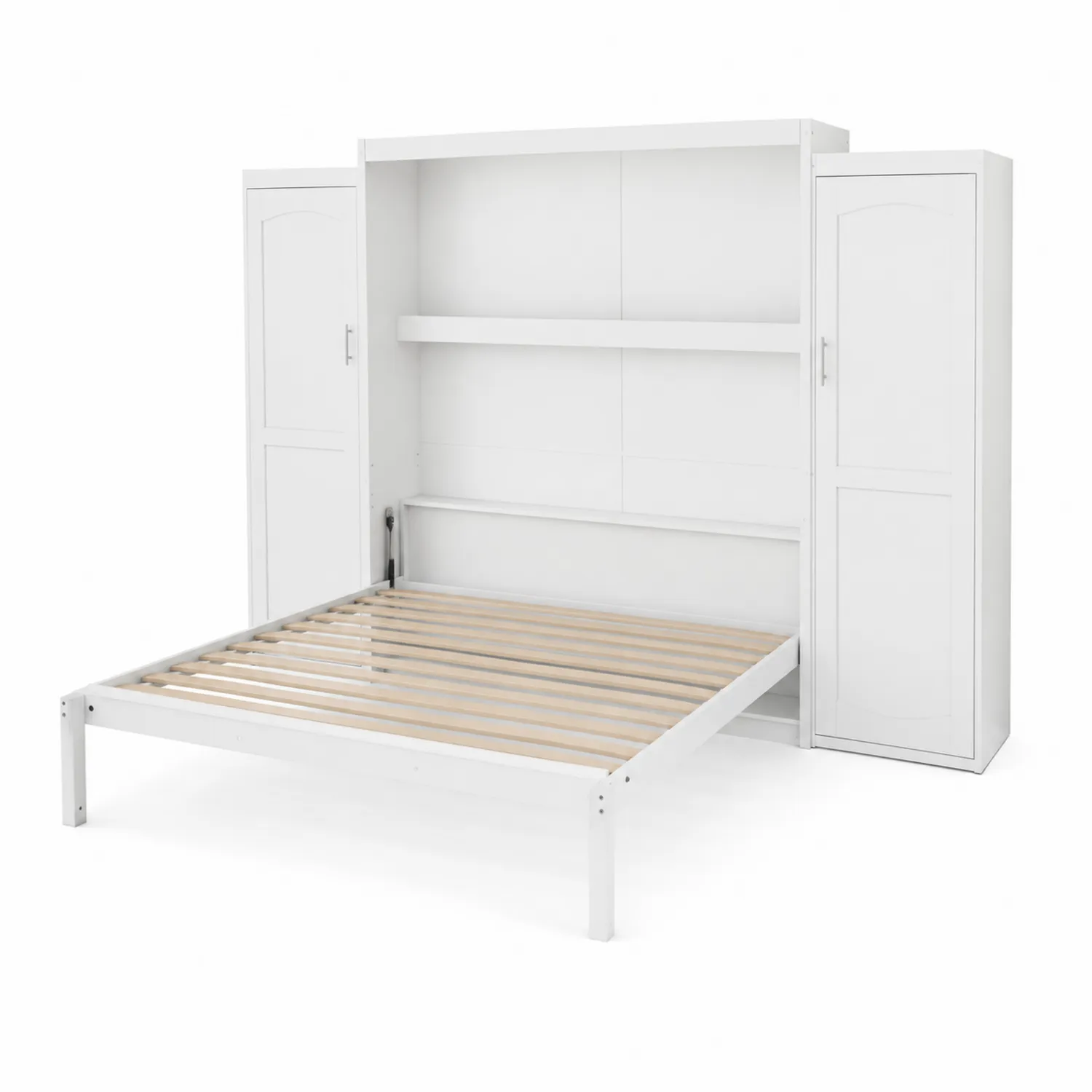 Cama abatible doble con estantería y armarios laterales madera blanco 140x200 cm-Rusticvillaa