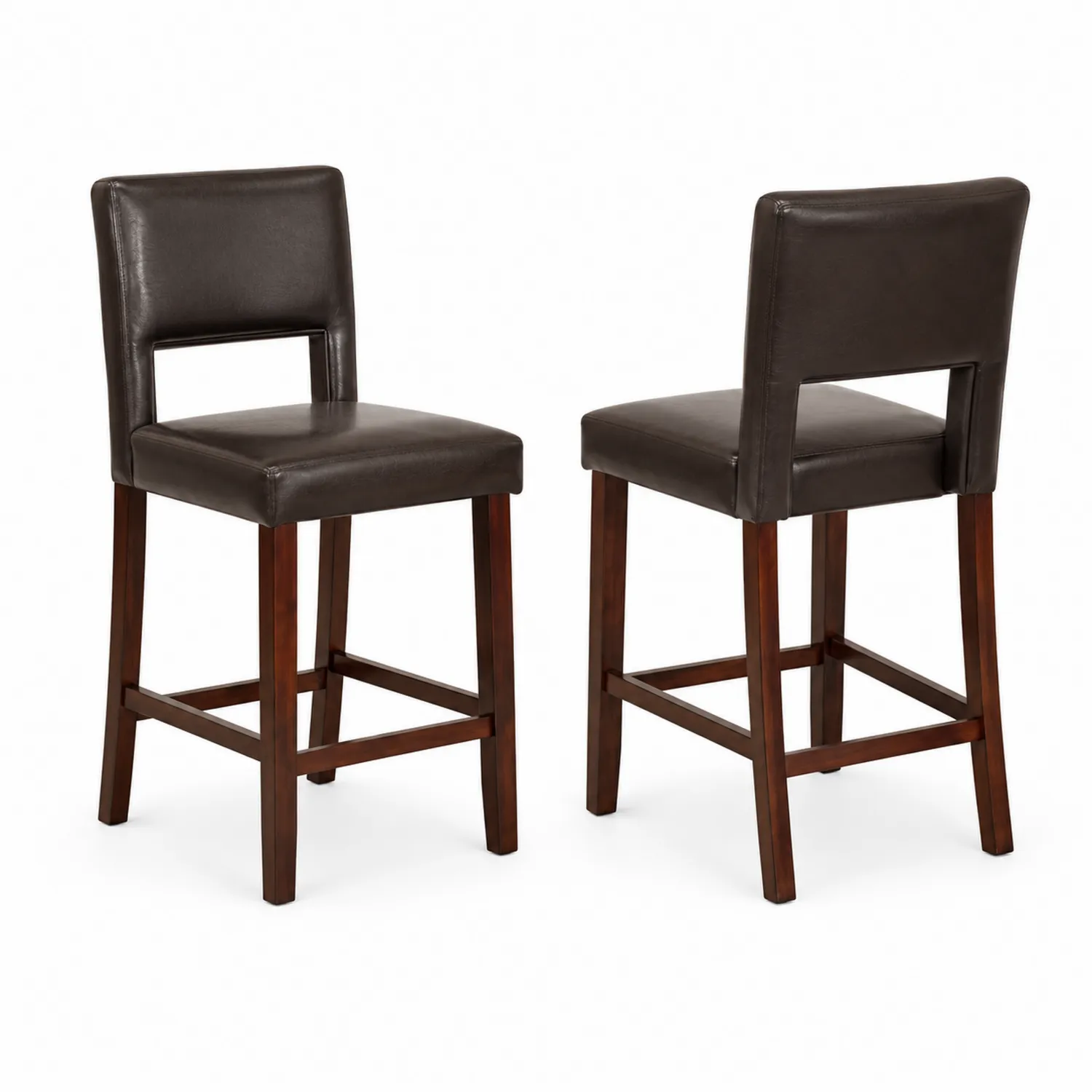 Set de Taburetes de Bar de Cuero Sintético y Madera Marrón-Rusticvillaa