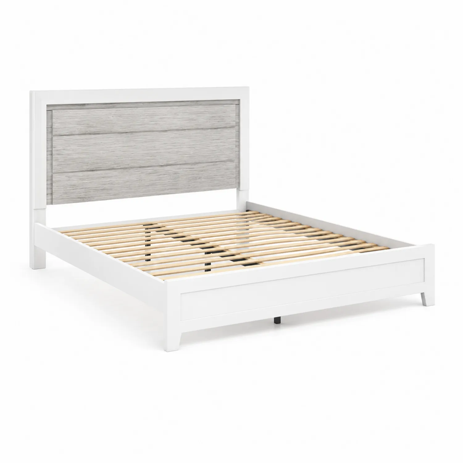 Cama doble de madera blanco y gris 200x160 cm-Rusticvillaa