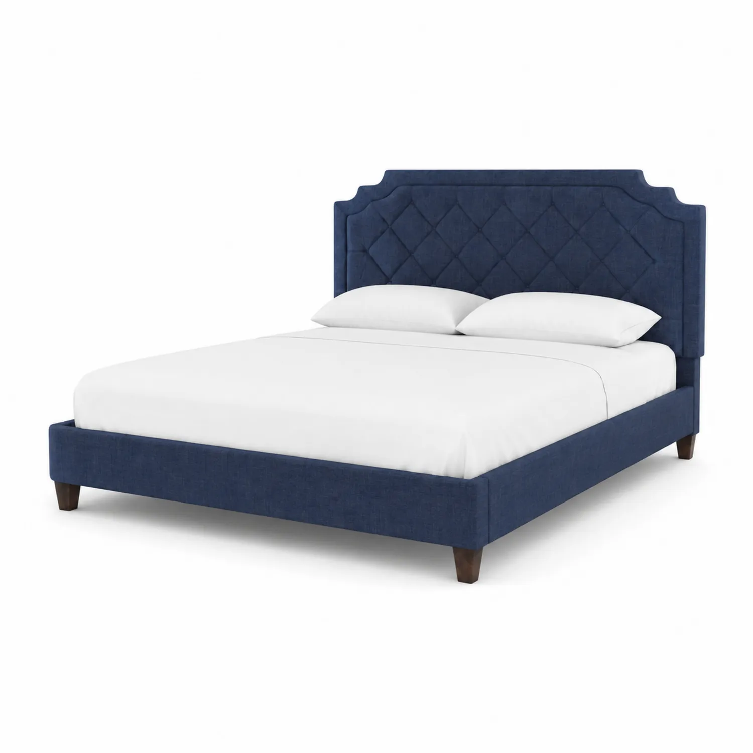 Cama de matrimonio tapizada con cabecera azul de tela 200x160 cm-Rusticvillaa