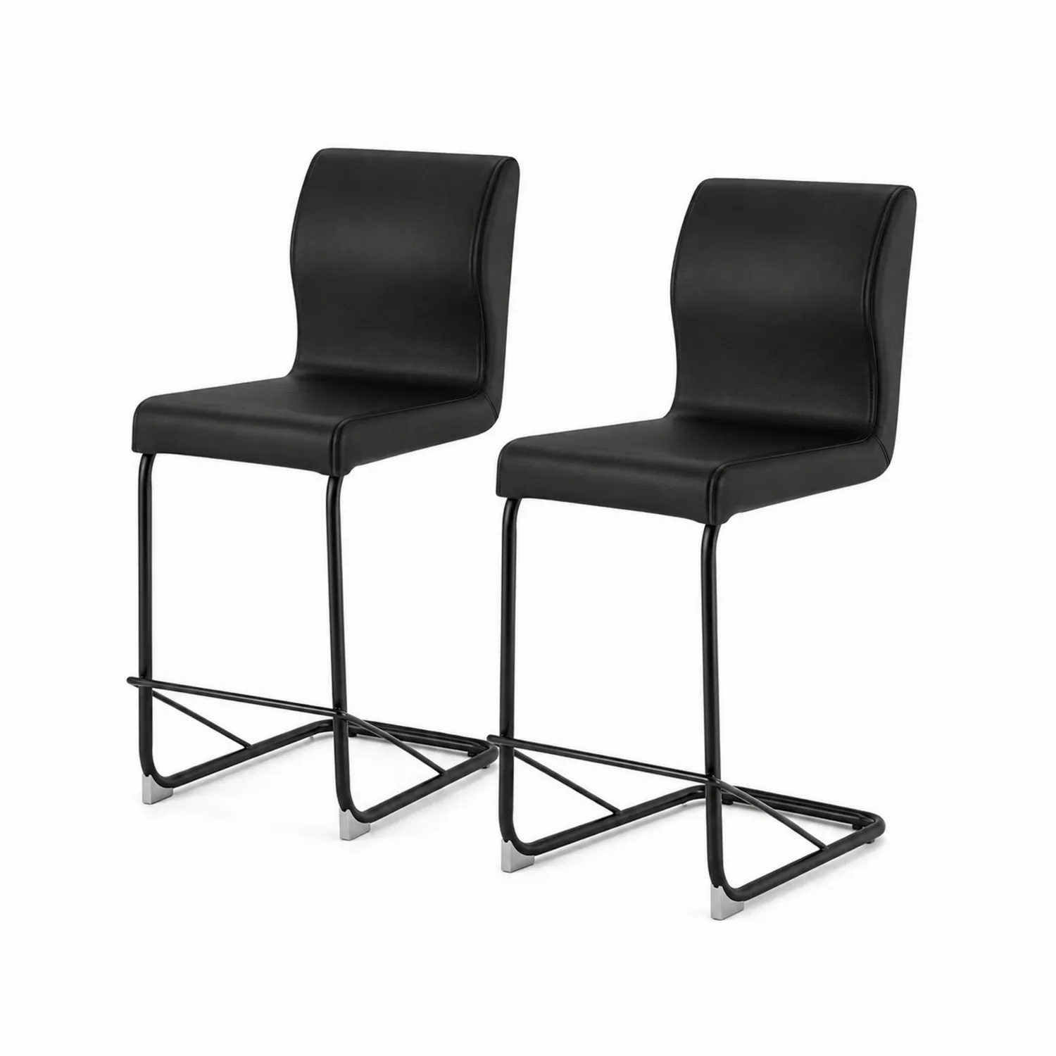 Juego de 2 taburetes de cuero sintético negro con estructura de metal-Rusticvillaa