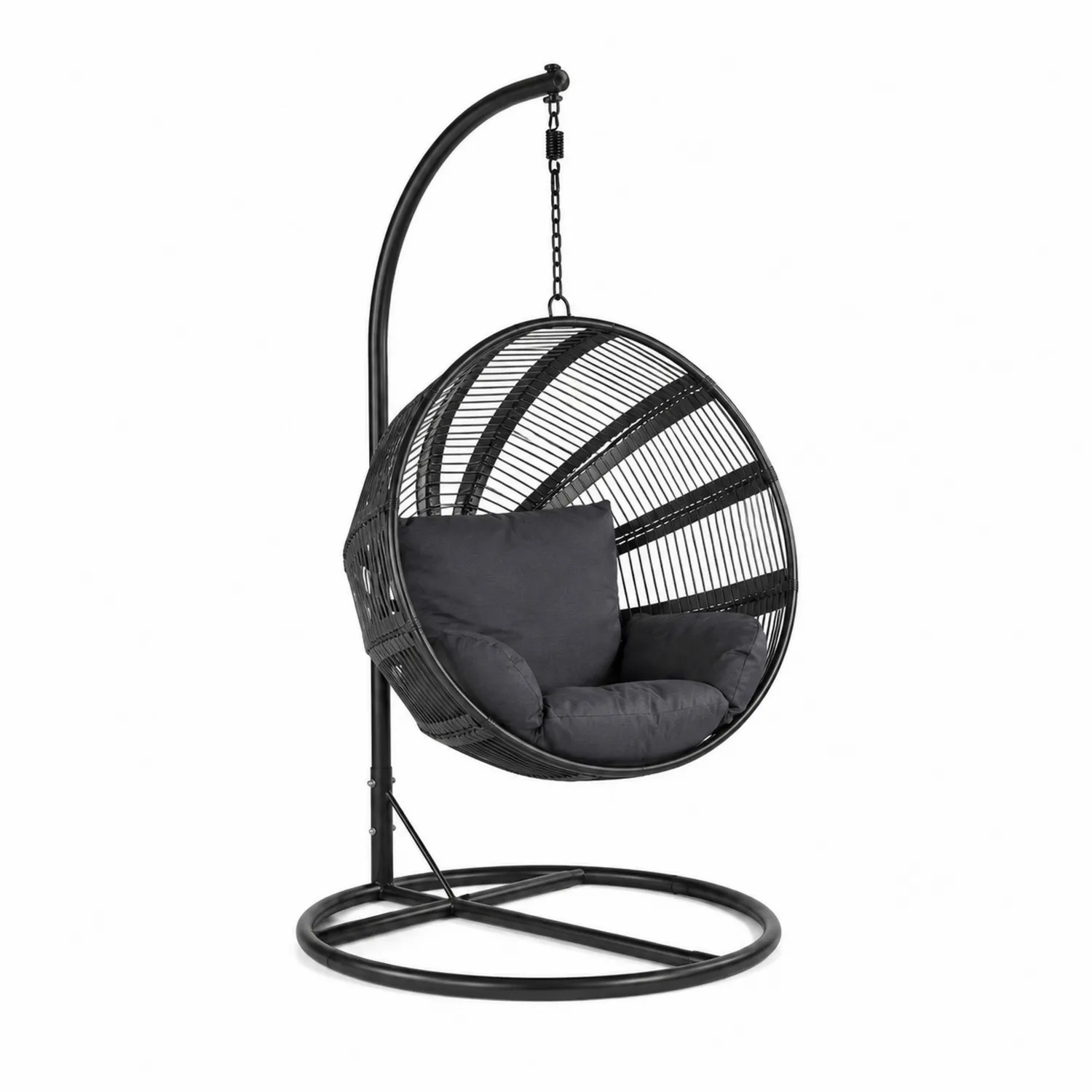 Silla Colgante de Ratán Sintético con Cojín Negro-Rusticvillaa