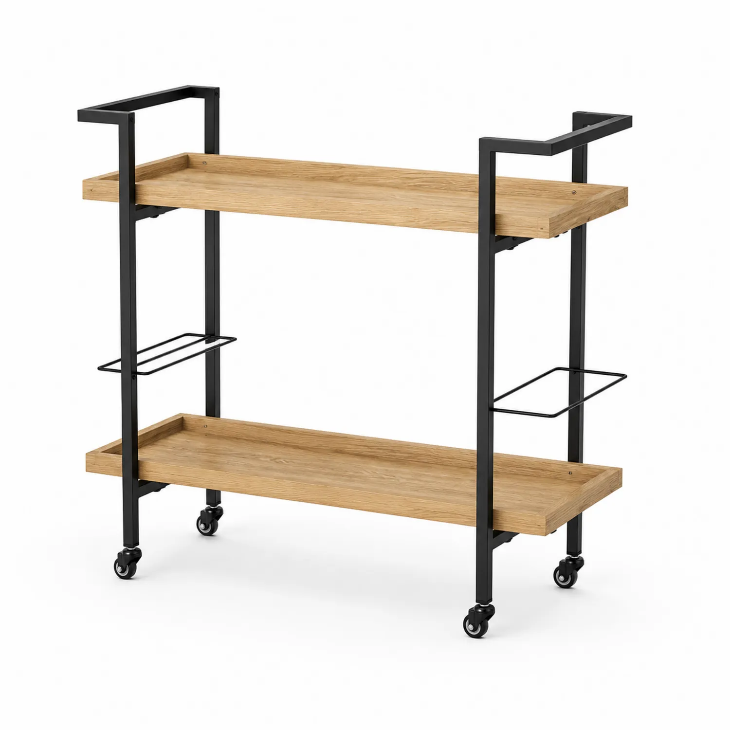 Carrito de bar de madera contrachapada y metal con ruedas-Rusticvillaa