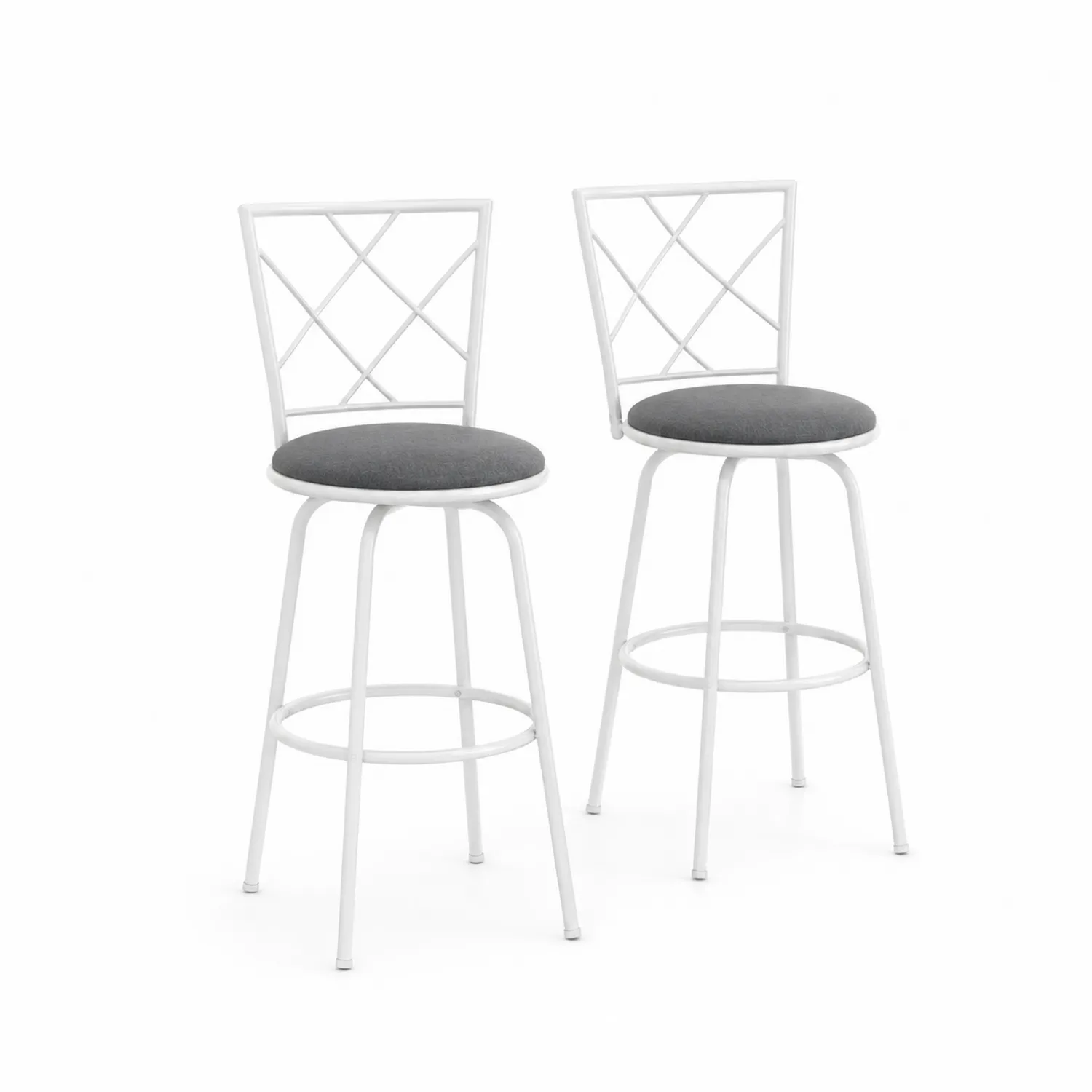 Set de 2 taburetes de metal con asiento de poliéster gris-Rusticvillaa