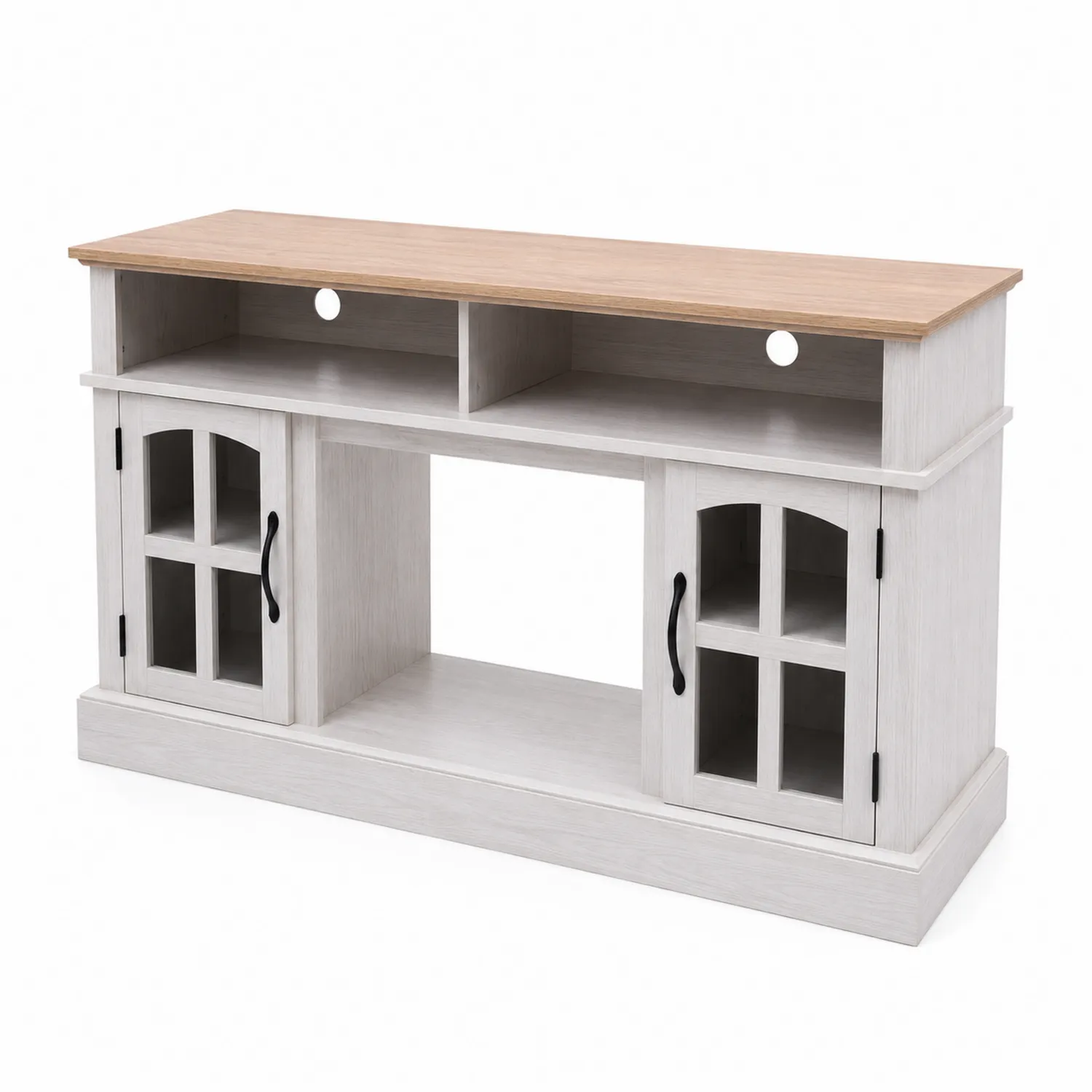 Mueble para TV de MDF Blanco y Roble Claro con Vidrio Templado-Rusticvillaa