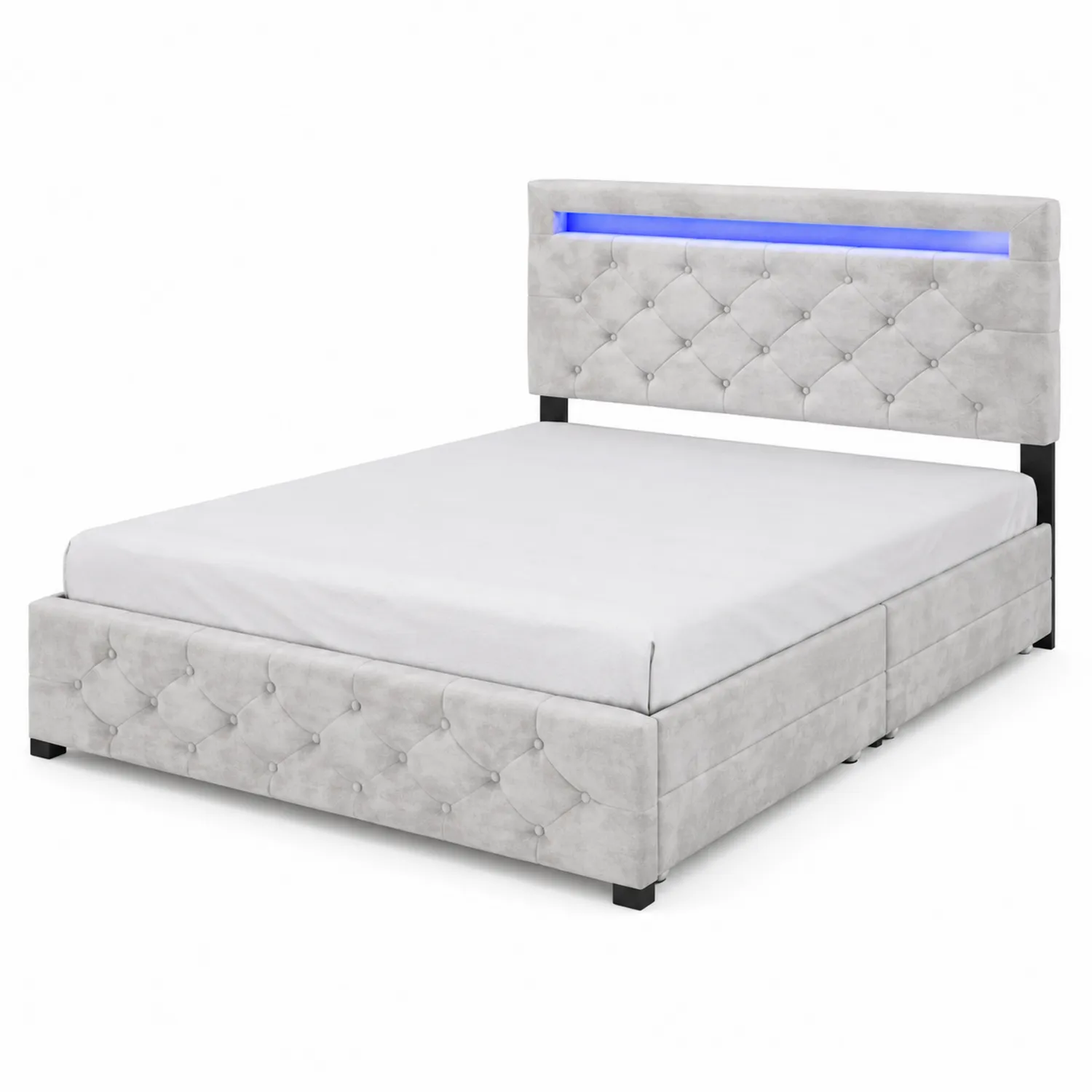 Cama doble tapizada gris con cabecera LED 200x140 cm-Rusticvillaa