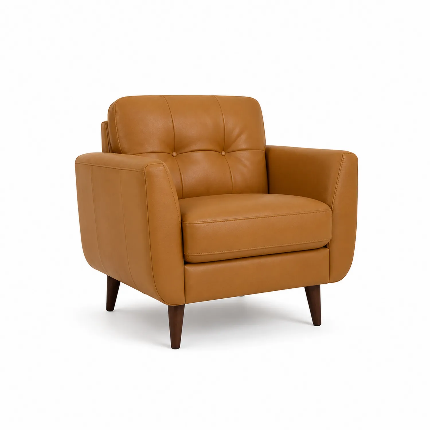 Sillón de Cuero Sintético Marrón con Patas de Madera-Rusticvillaa