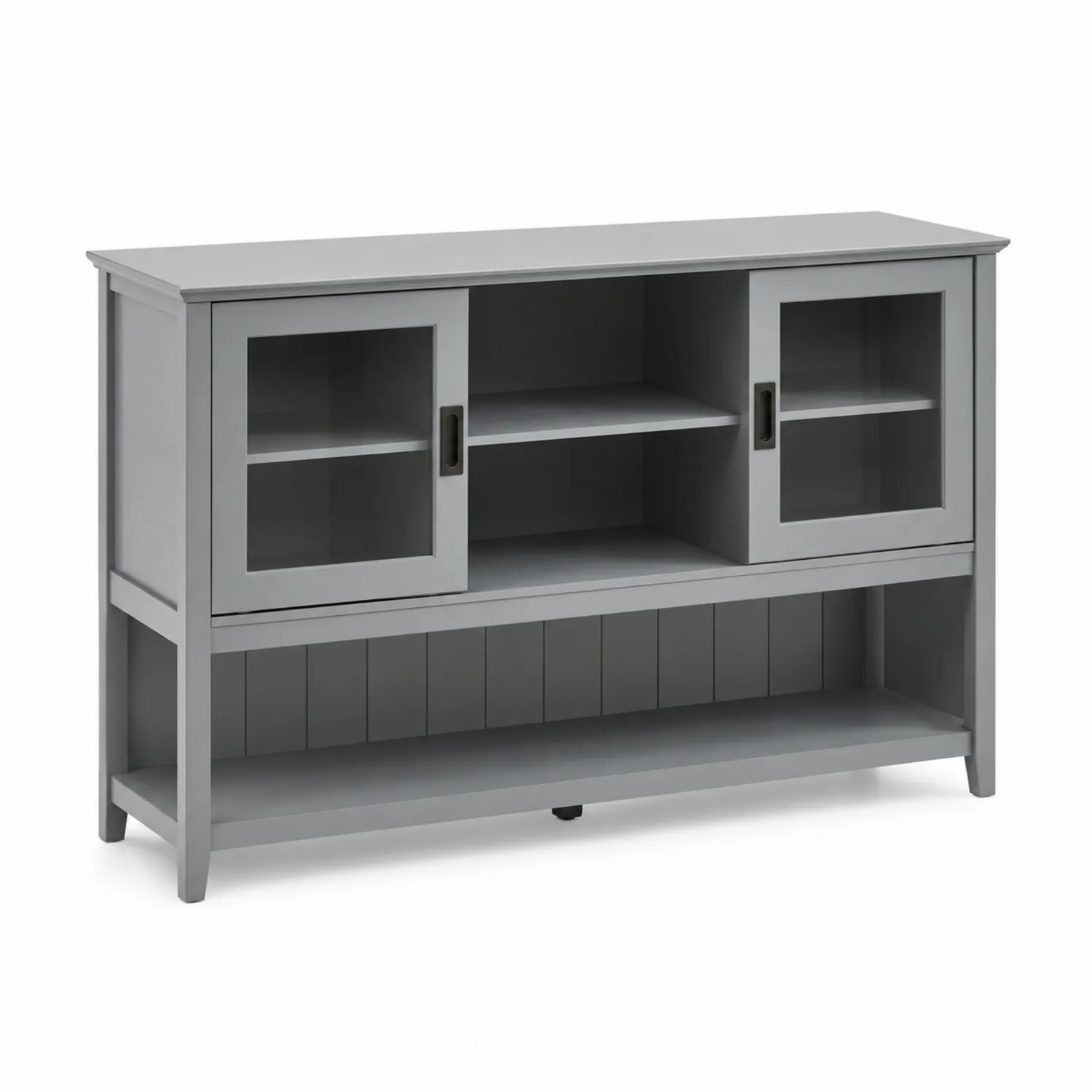 Consola de MDF con puertas de vidrio templado gris 120cm x 40cm x 85cm-Rusticvillaa
