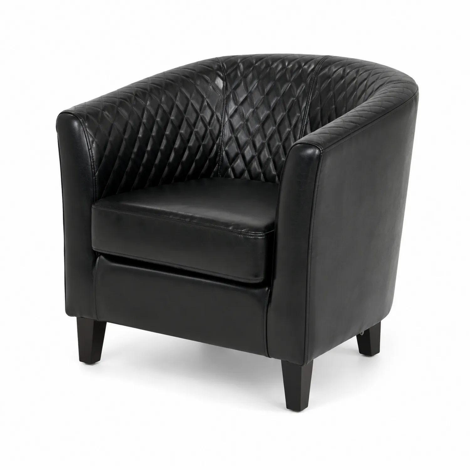 Sillón de cuero sintético negro con respaldo acolchado-Rusticvillaa