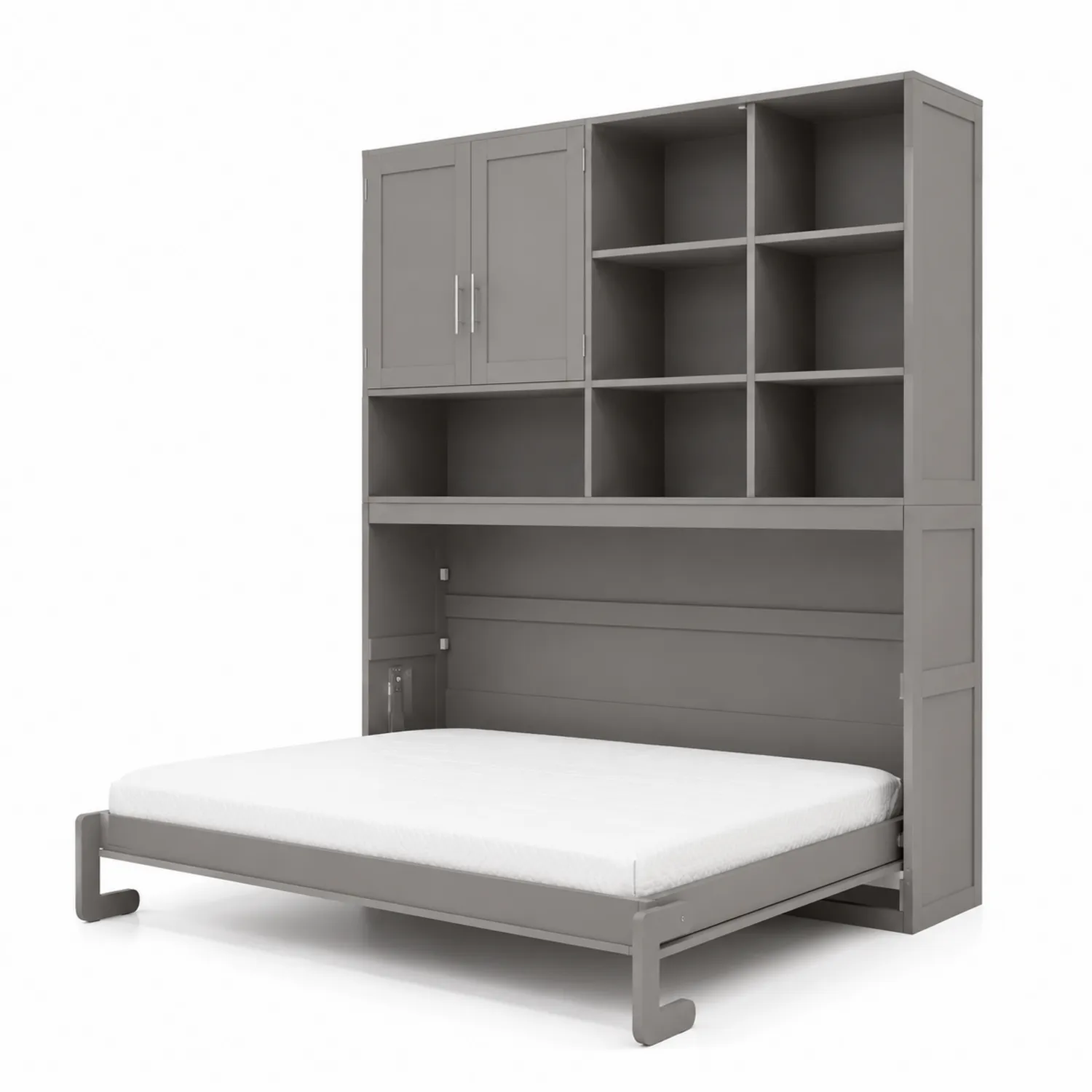 Cama abatible doble con estantería de MDF Gris 140x200 cm-Rusticvillaa