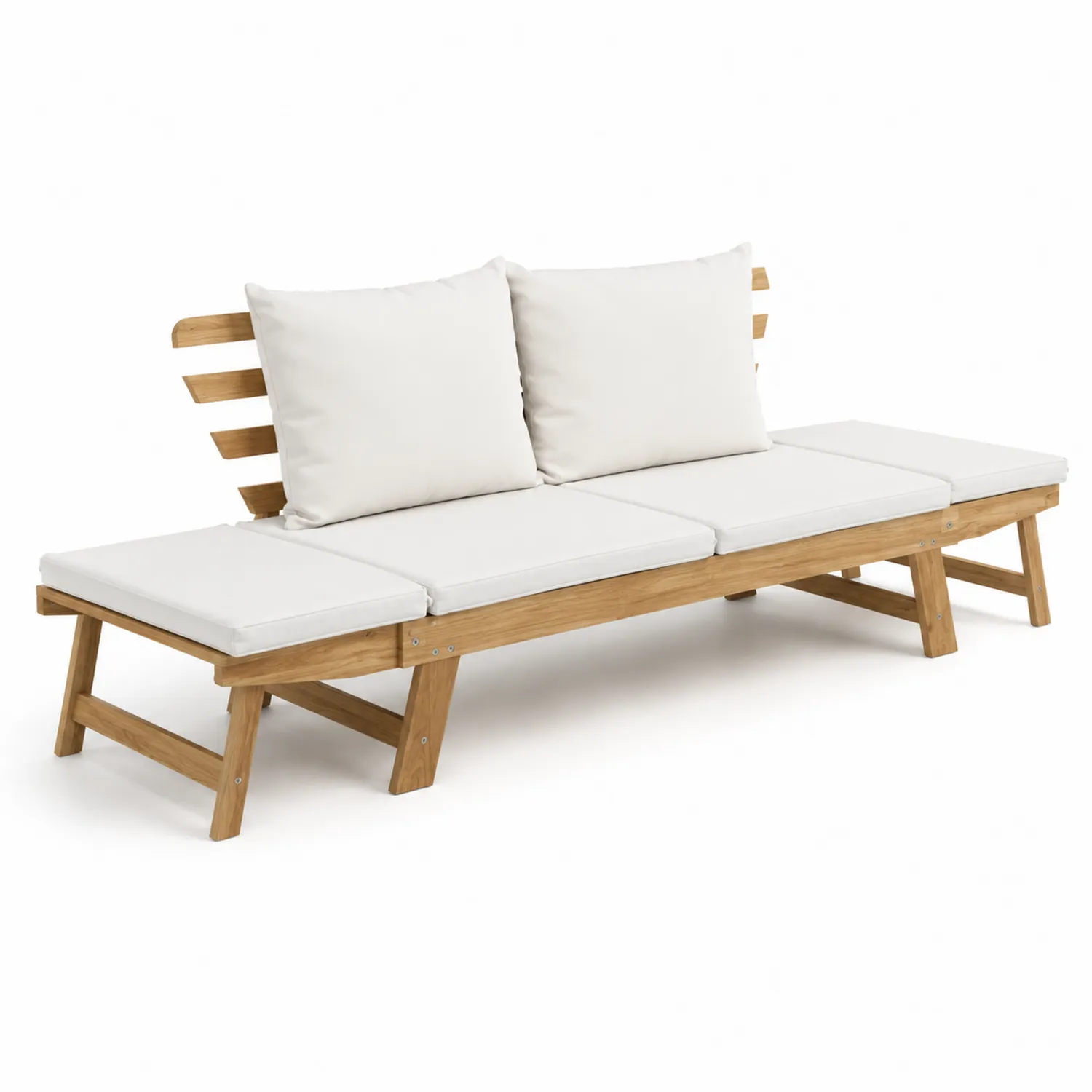 Sofá de jardín de madera de acacia con cojines crema-Rusticvillaa