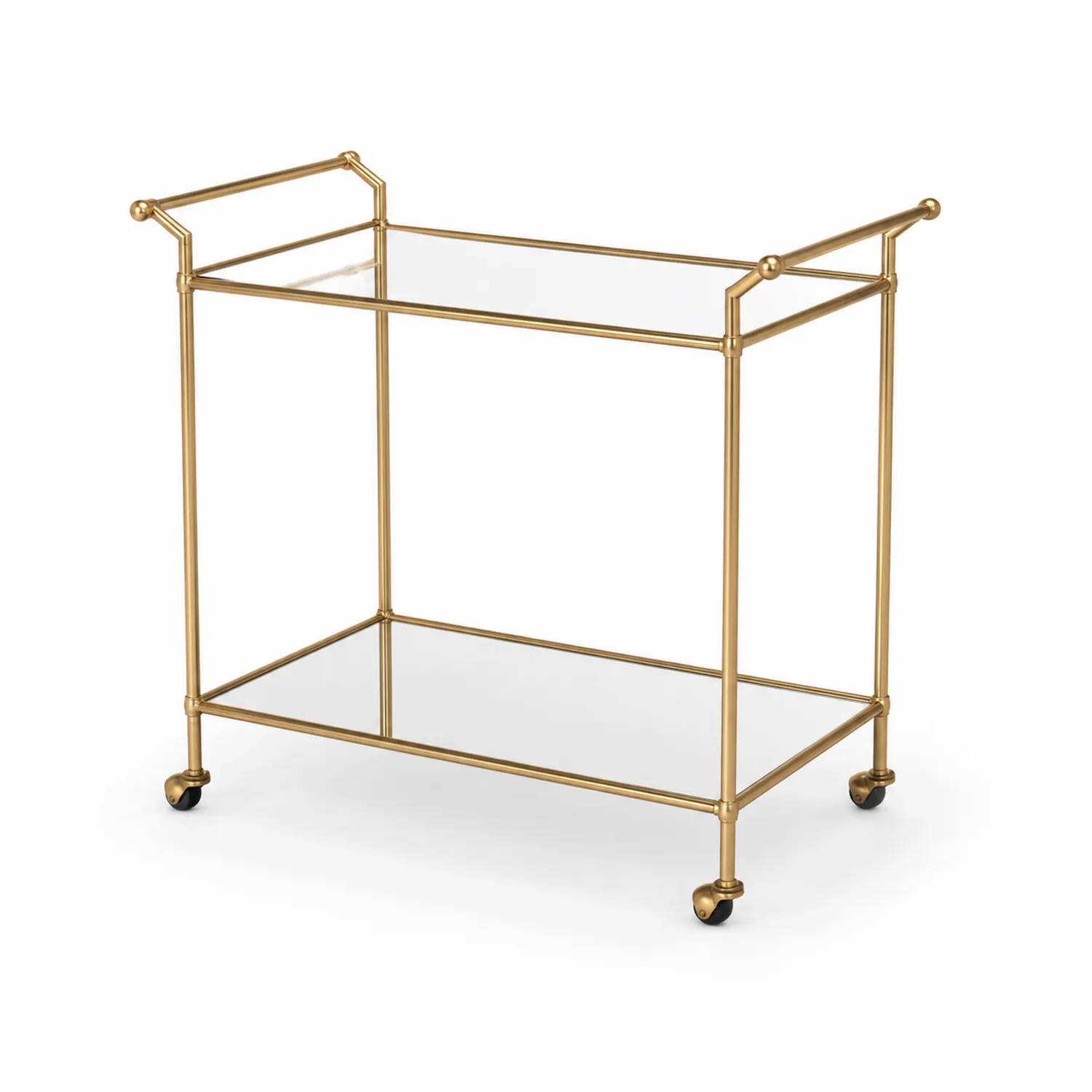 Carrito de bar de vidrio templado y estructura de acero dorado-Rusticvillaa