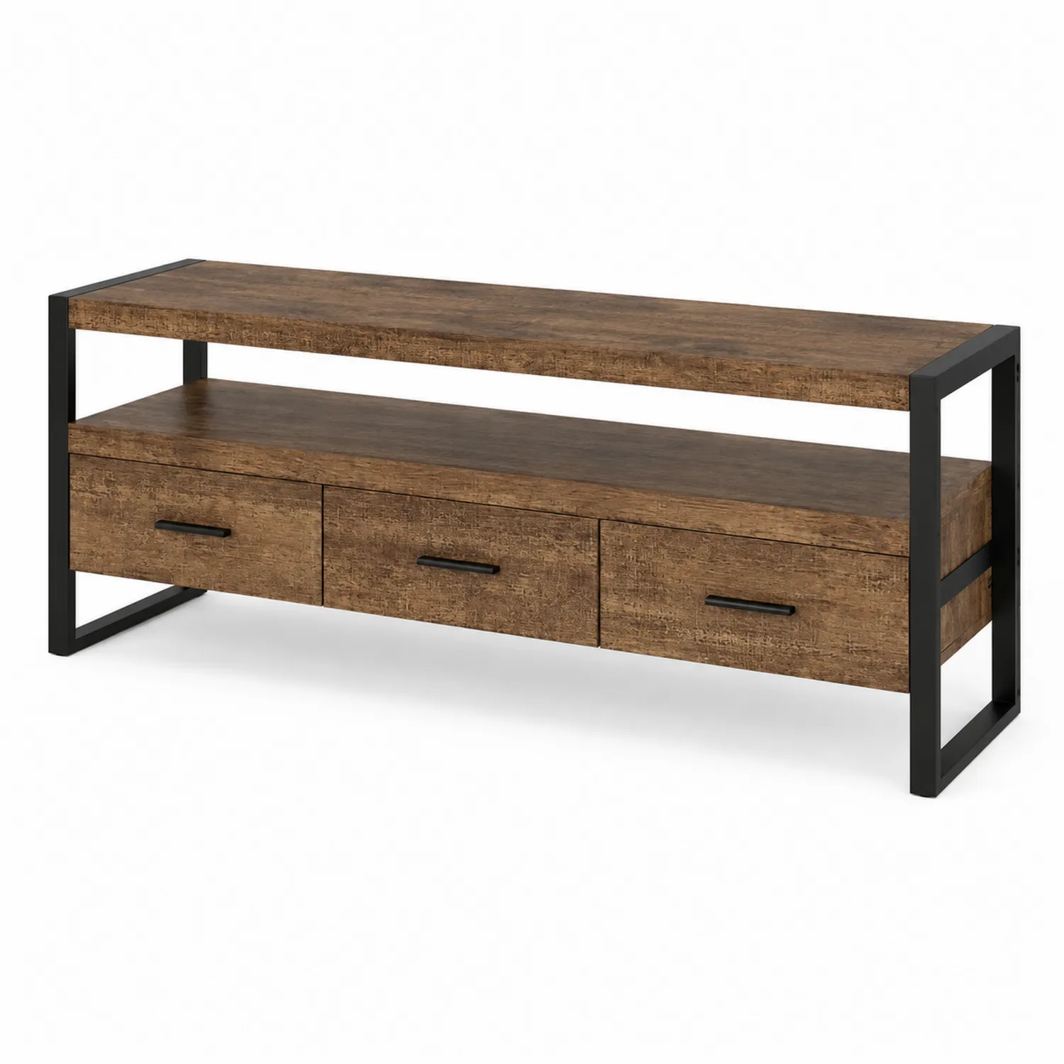 Mueble para TV de madera y metal con tres cajones-Rusticvillaa
