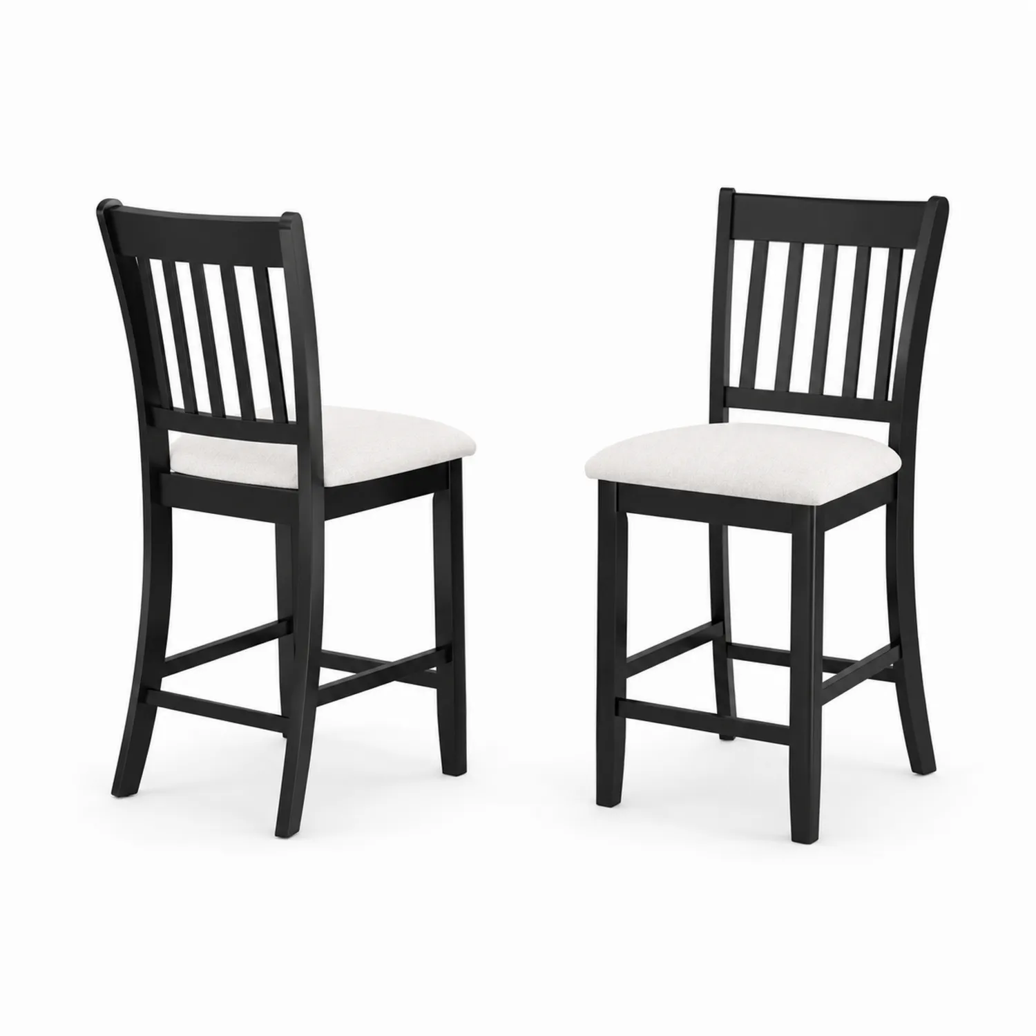 Conjunto de 2 taburetes de madera con asiento de tela beige-Rusticvillaa