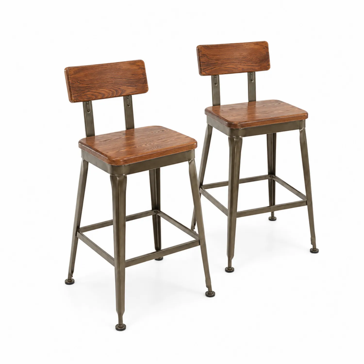 Conjunto de 2 taburetes de madera y metal Marrón y Gris-Rusticvillaa