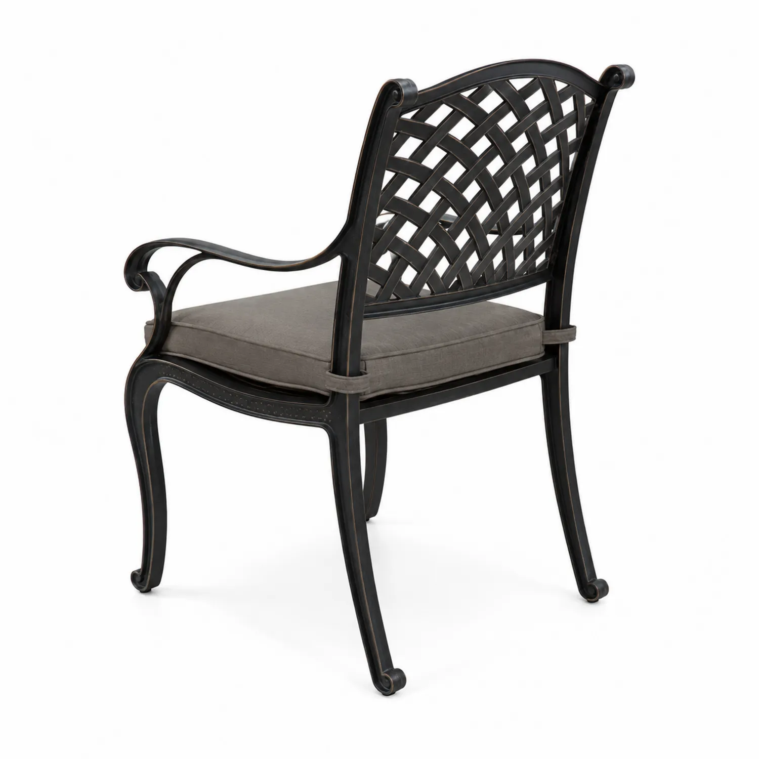 Silla de aluminio con respaldo entramado y cojín gris-Rusticvillaa