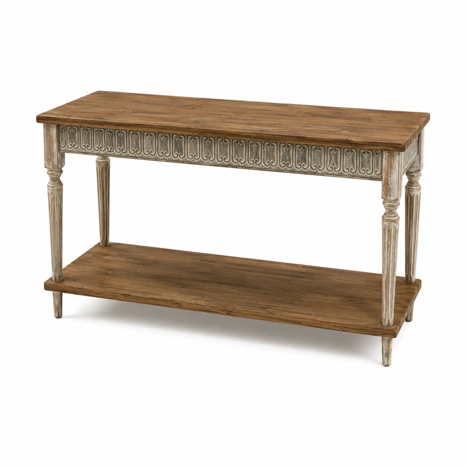 Mesa consola de madera con detalles de hierro 120x40x80 cm Marrón/Beige-Rusticvillaa