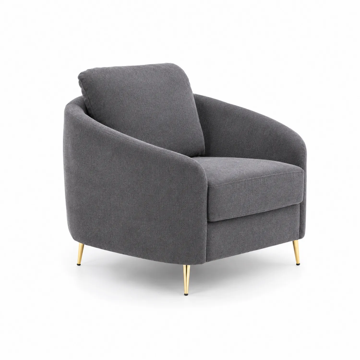 Sillón individual redondeado gris poliéster patas metal dorado-Rusticvillaa