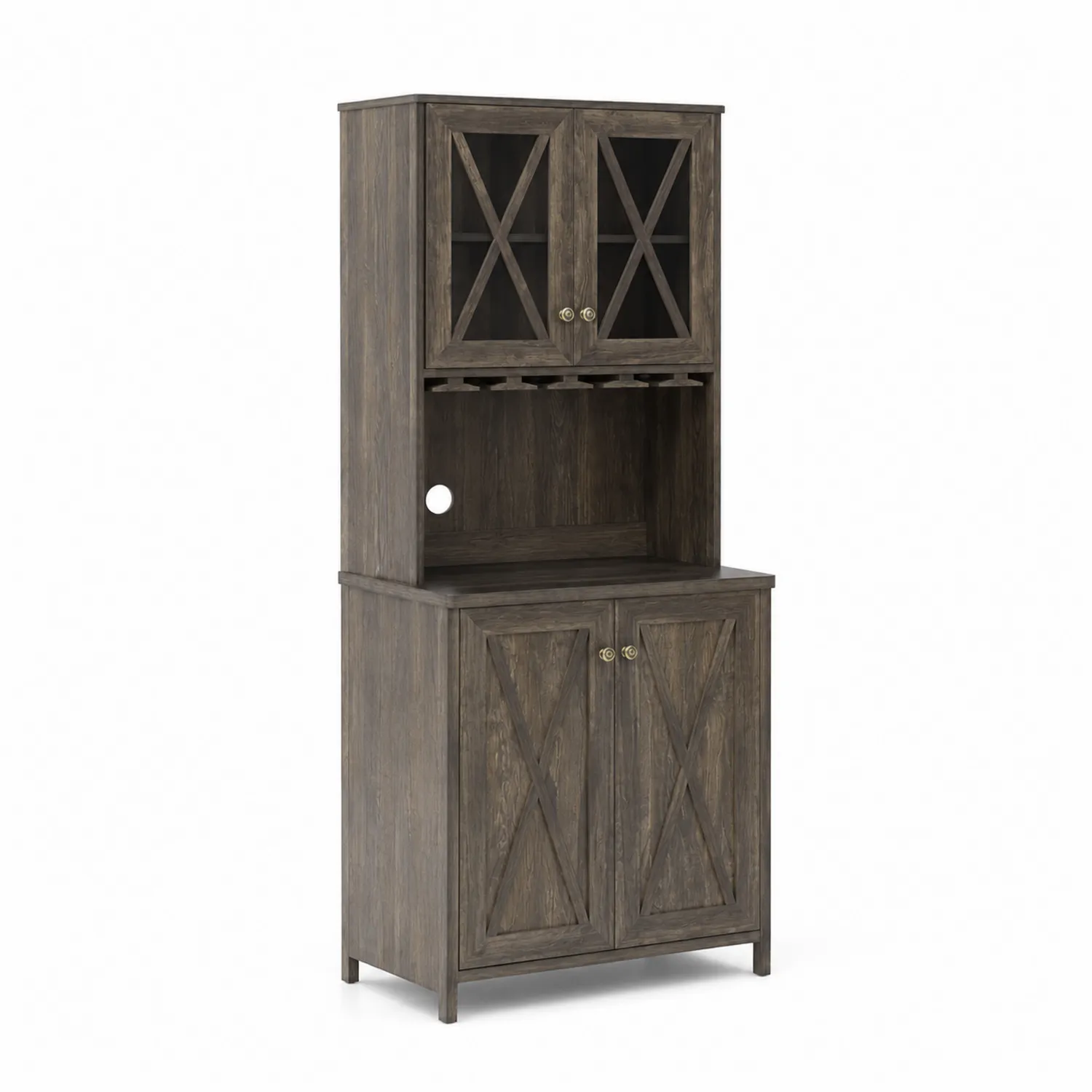 Armario para Vino de Madera y Vidrio Templado Marrón-Rusticvillaa