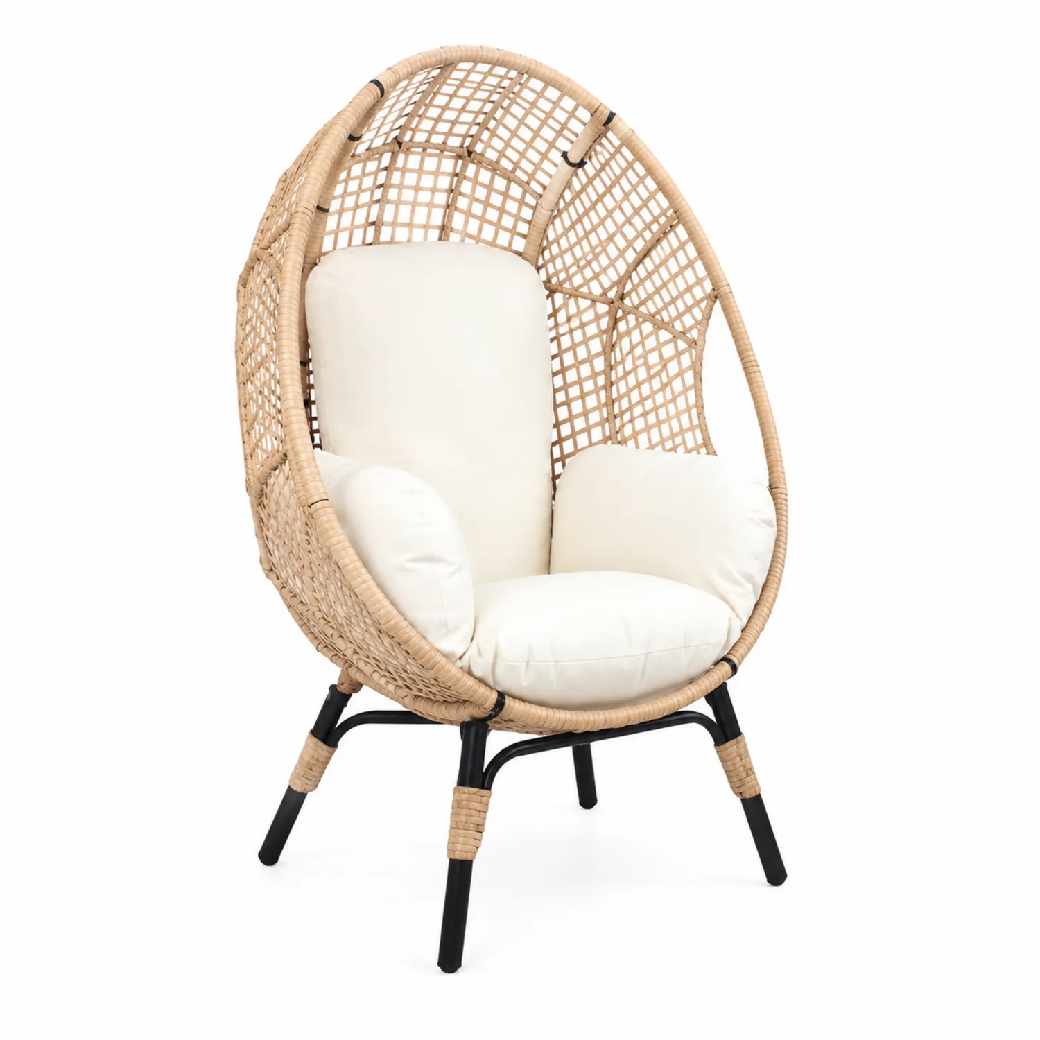 Sillón de Mimbre y Acero con Cojines Blancos-Rusticvillaa