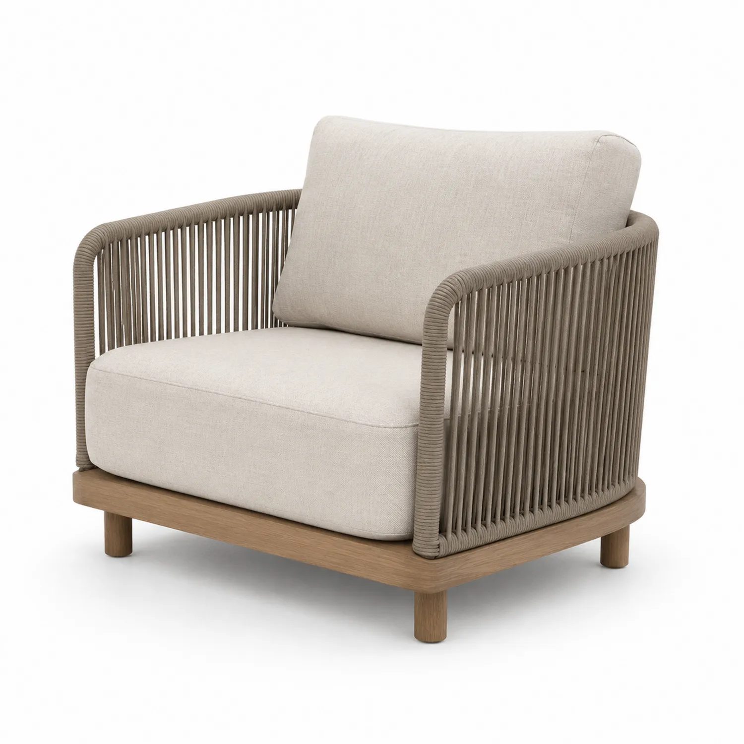 Outdoor-Clubstuhl mit Polyestergewebe und Holzrahmen Beige/Taupe