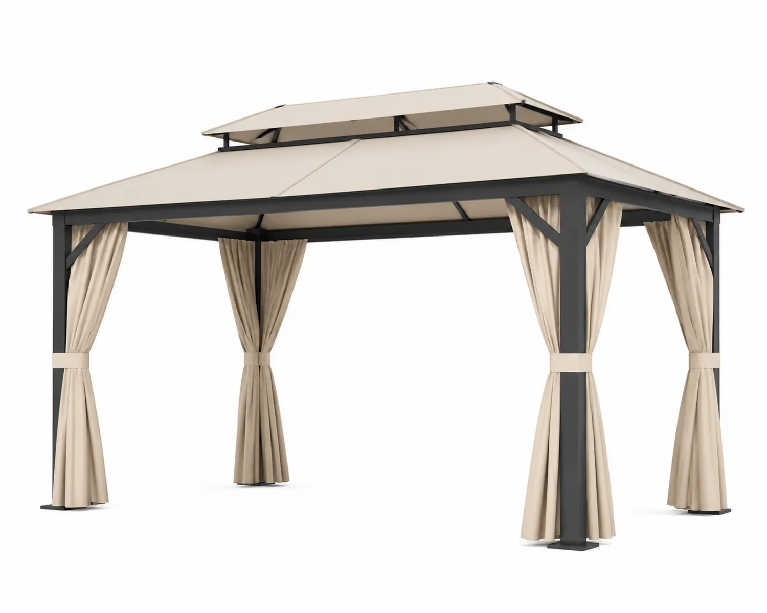 Pavillon Metallrahmen mit Polyester-Vorhängen Beige 3x4m