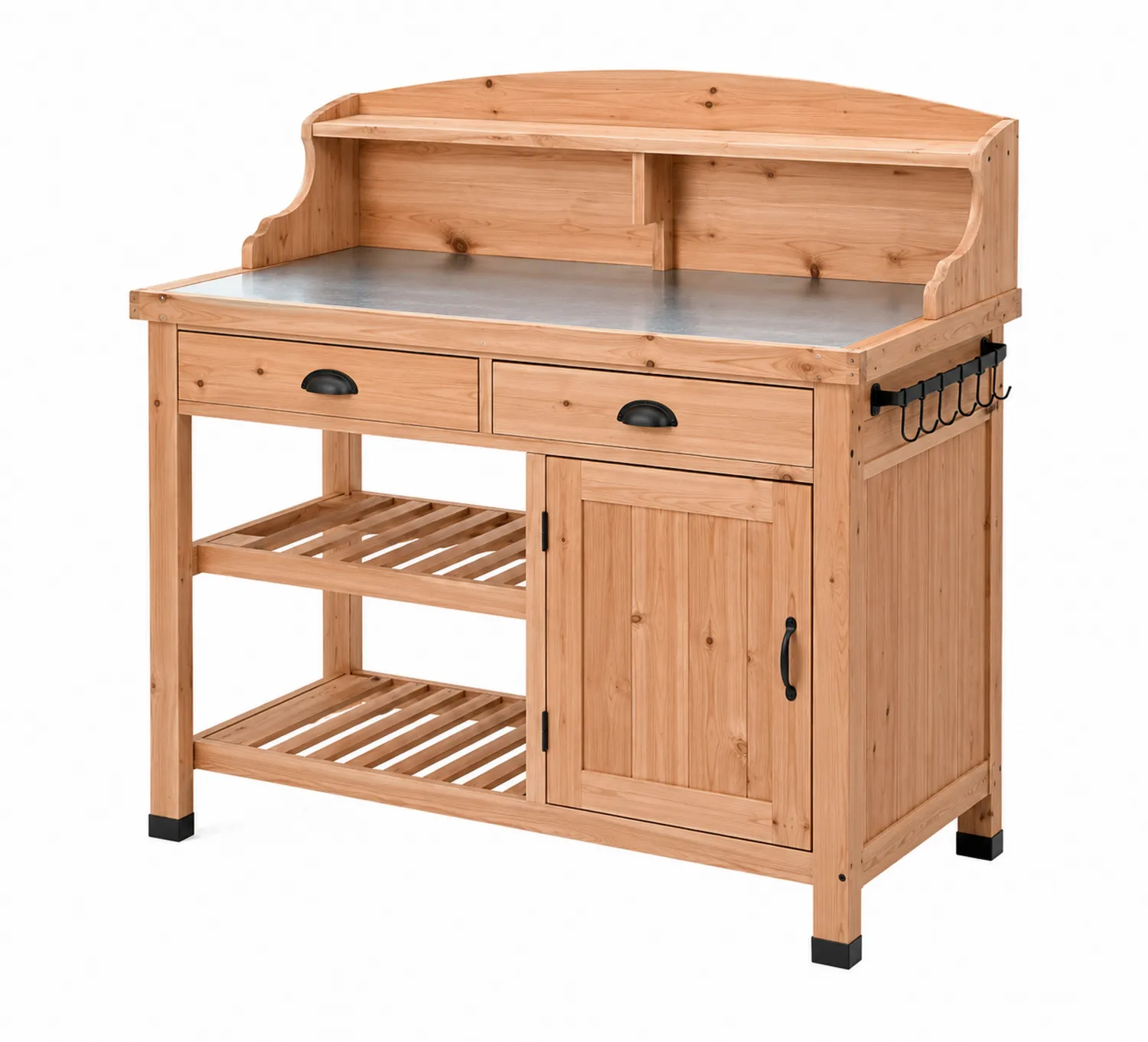 Pflanztisch aus Holz mit Metalloberfläche