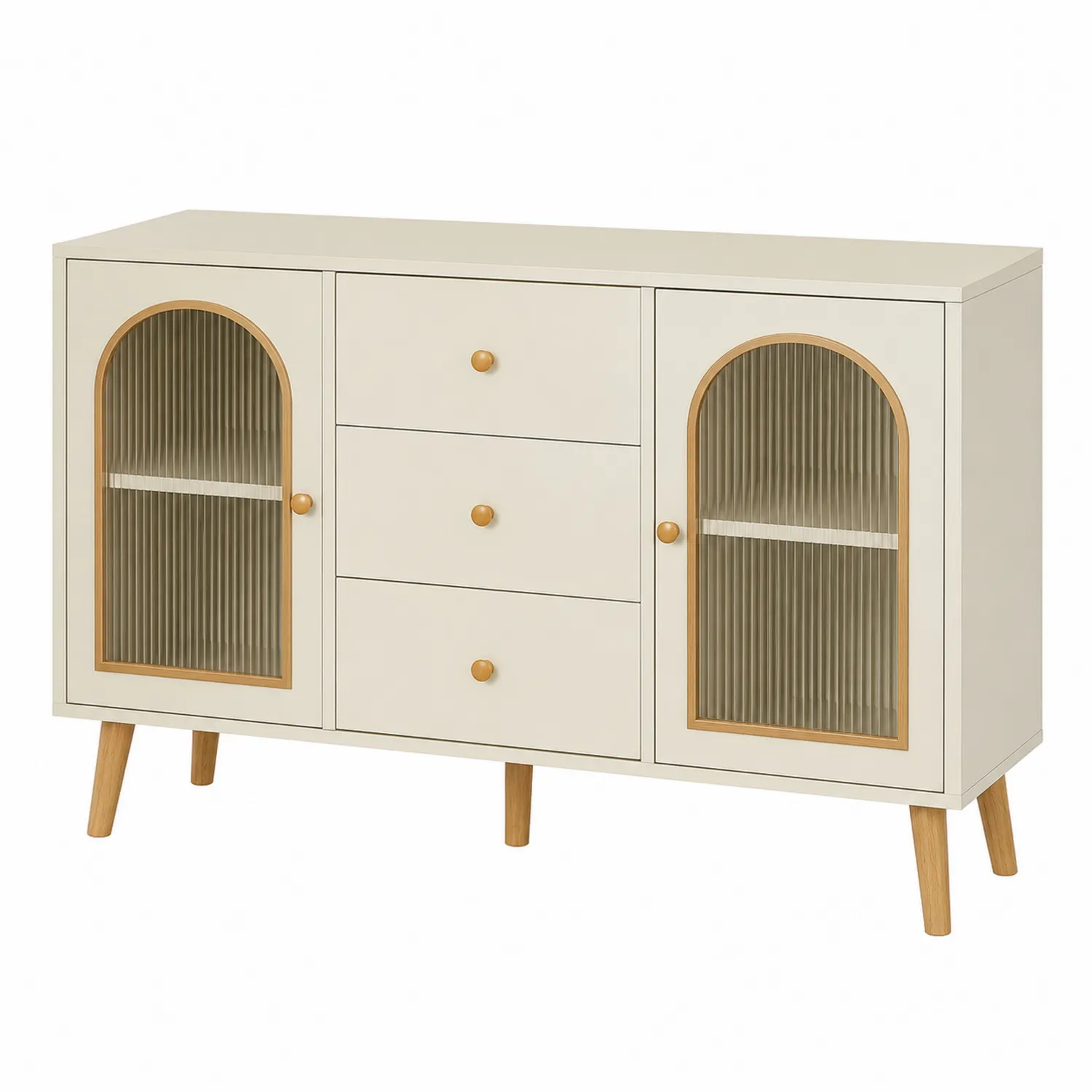 Beige Sideboard mit MDF und geriffeltem Glastüren