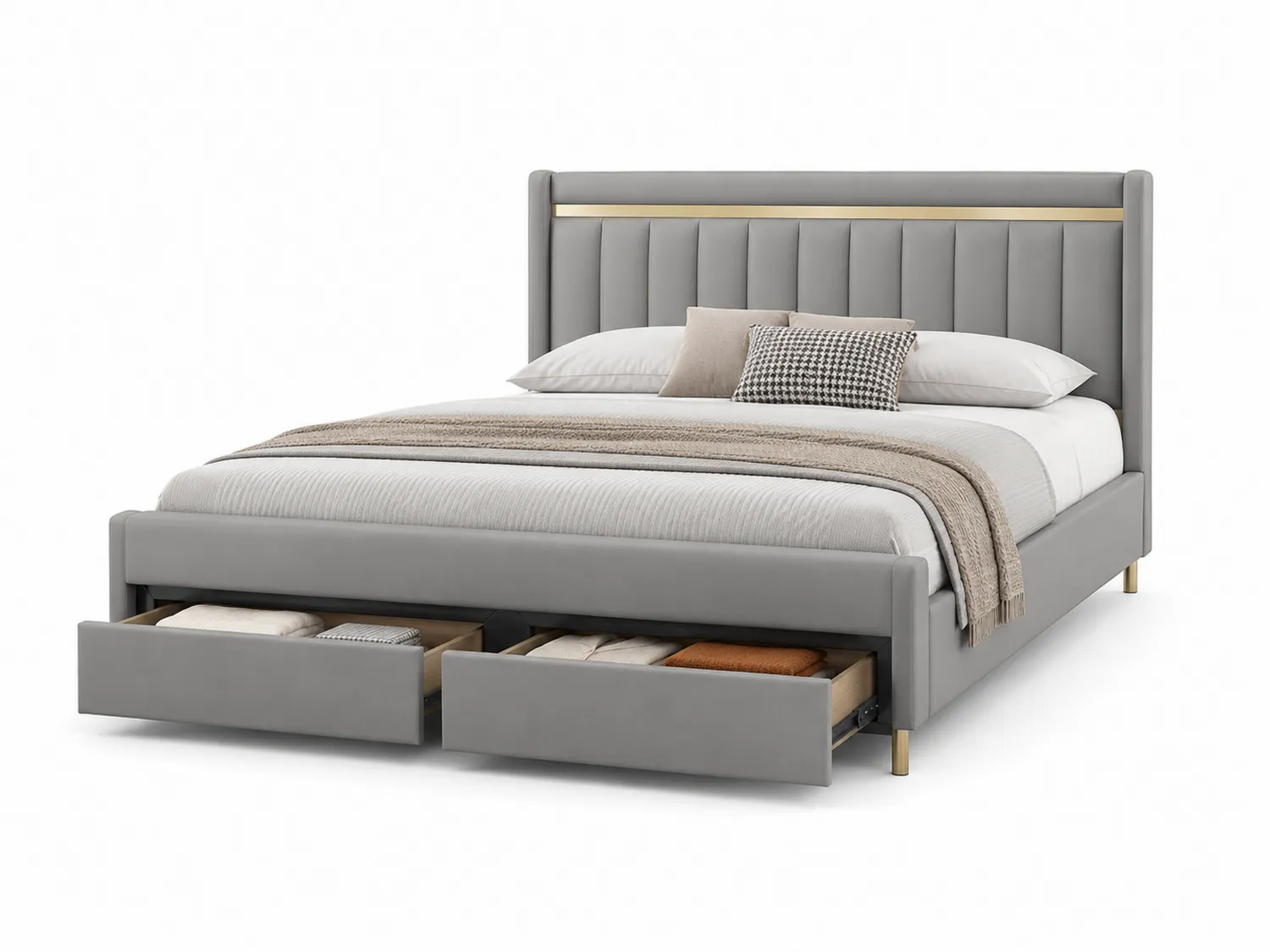 Doppelbett 200x160 cm Polsterbett mit Schubladen Grau