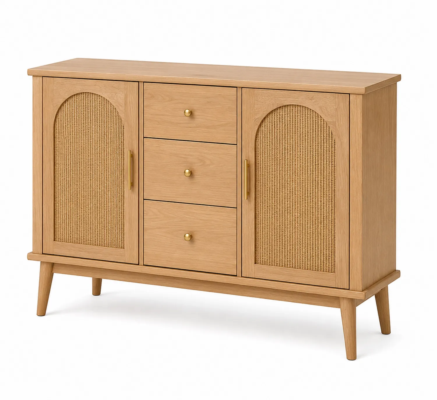 Sideboard Holz mit Rattan-Türen und Schubladen