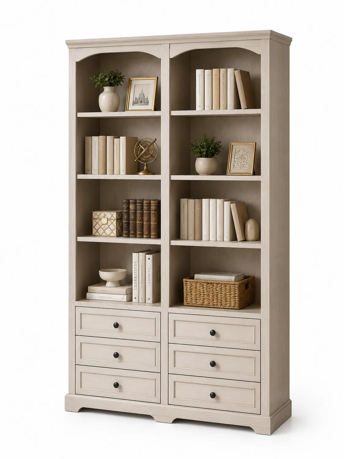 Bücherregal Holz mit Schubladen Beige