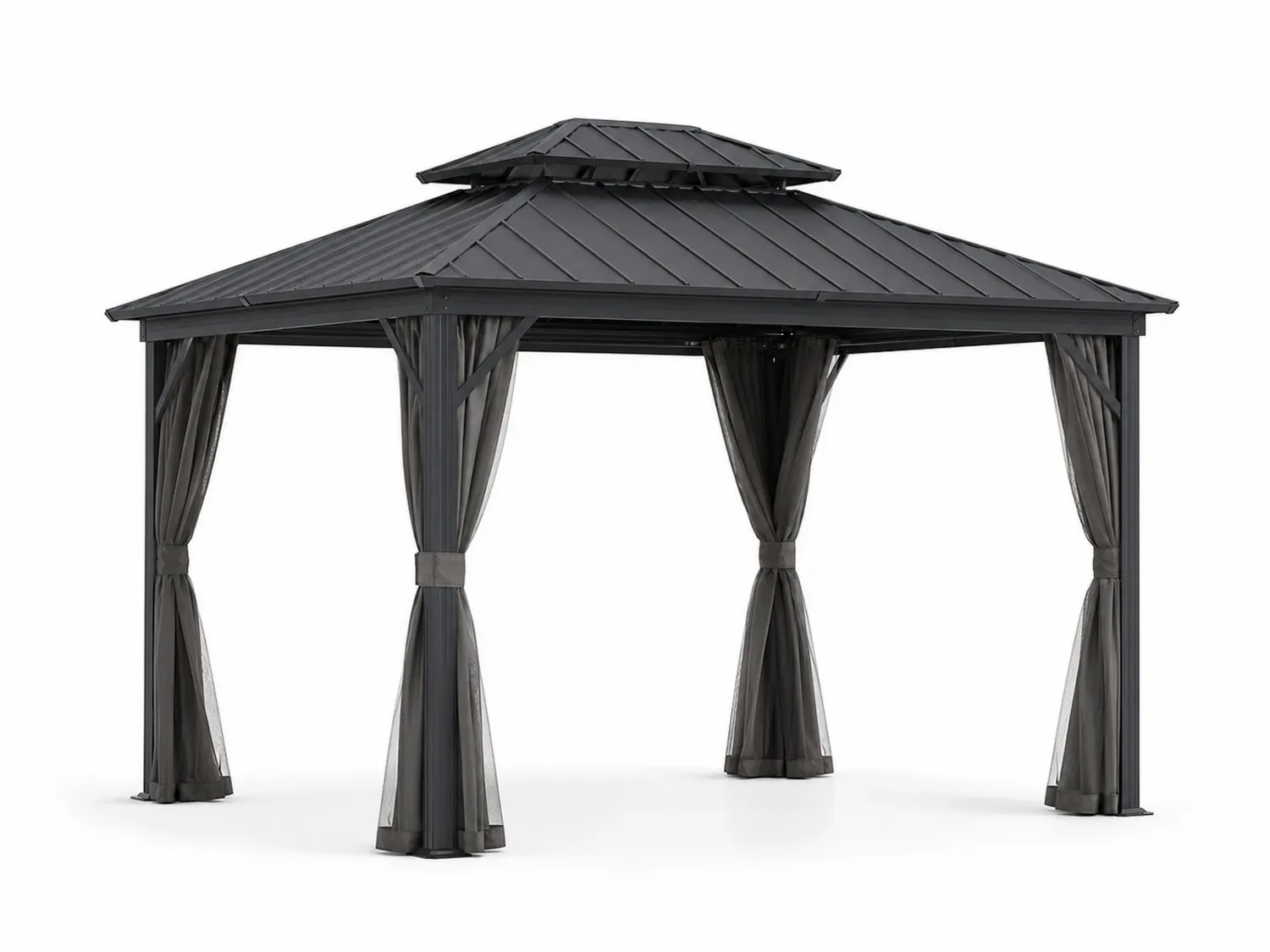 Metall Pavillon 300x300 cm mit Polyester Vorhängen Dunkelgrau