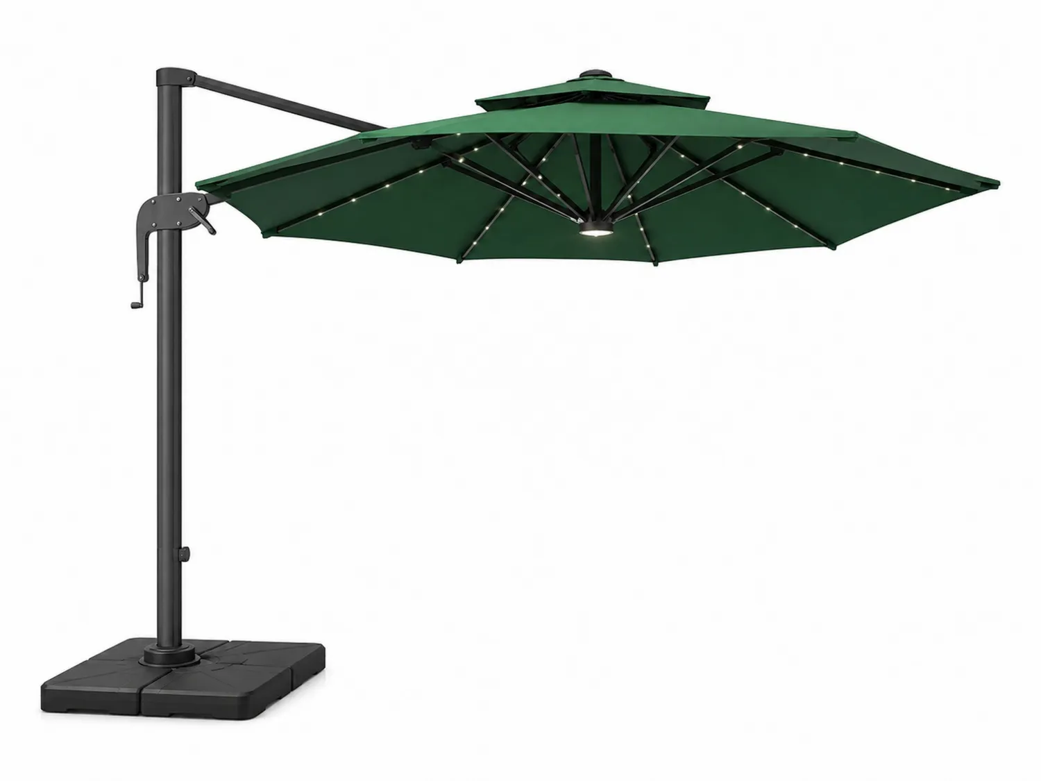 Ampelschirm rund 3m Aluminium Polyester Grün mit Beleuchtung