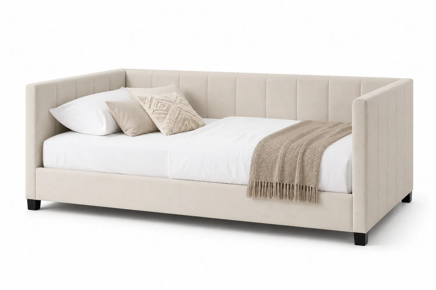 Tagesbett mit Holzrahmen und Polsterung in Beige