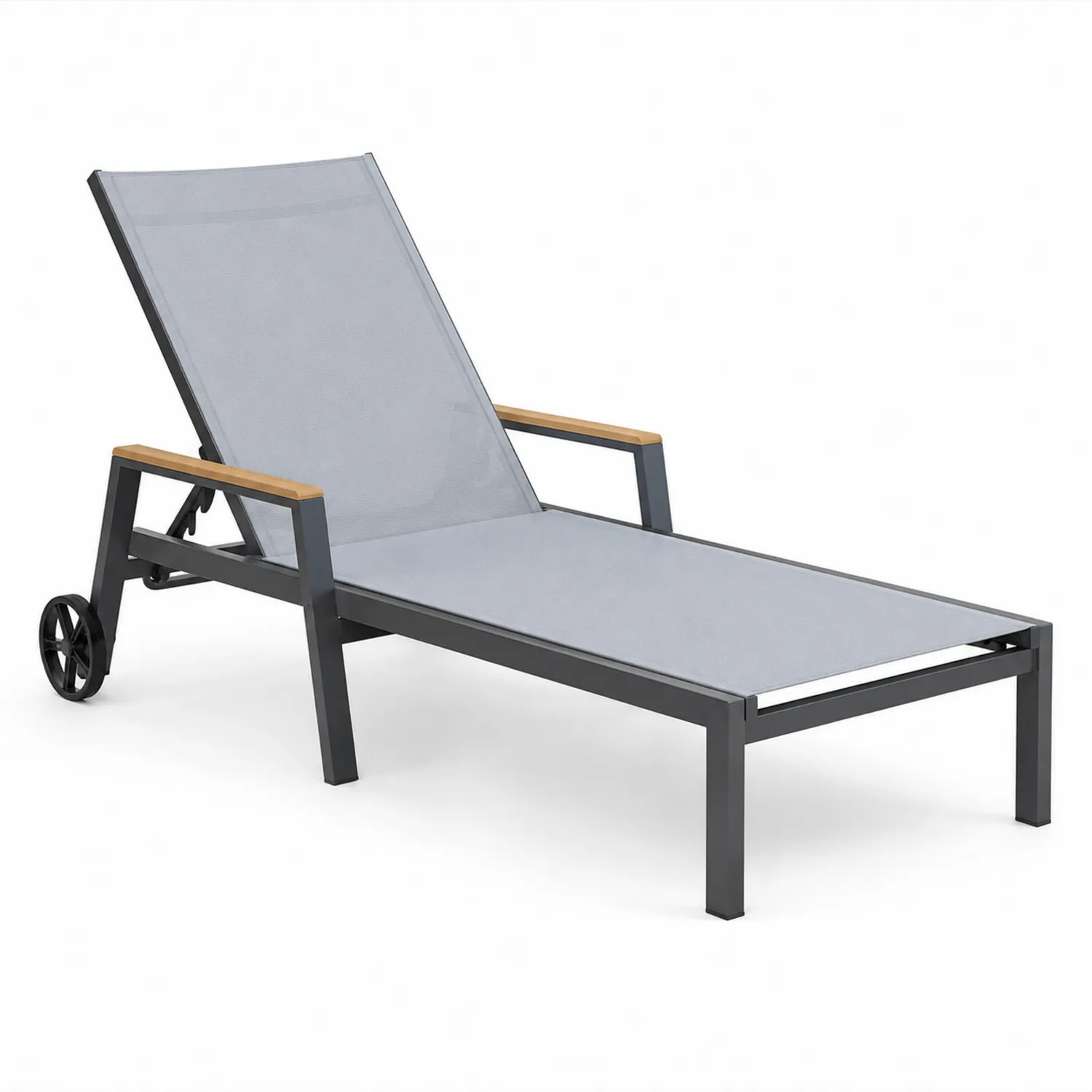 Sonnenliege Aluminium Textilene Holz Grau 200x65x35 cm