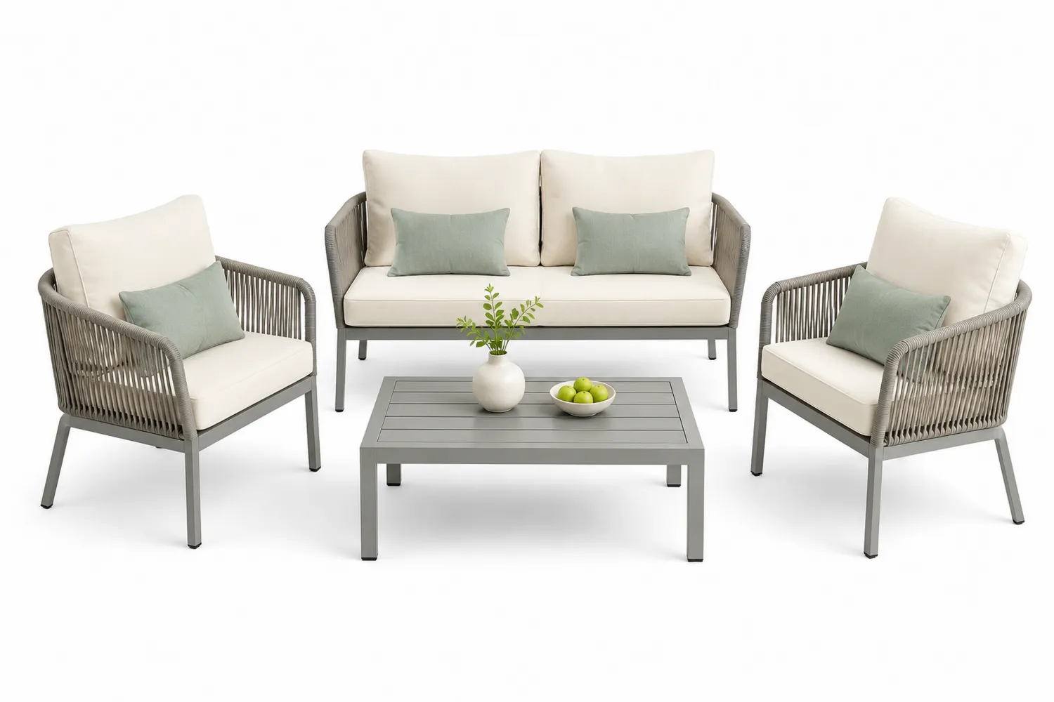 4-teiliges Outdoor-Sofa-Set aus Aluminium mit Polyesterkissen in Creme/Grau