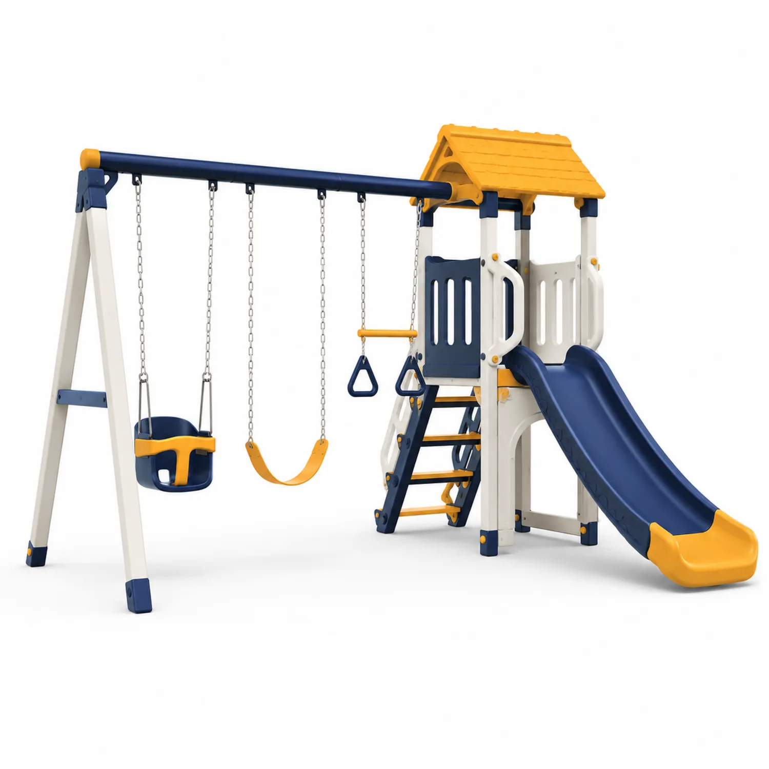 Kinderspielset aus Kunststoff Blau Gelb mit Rutsche und Kletterturm