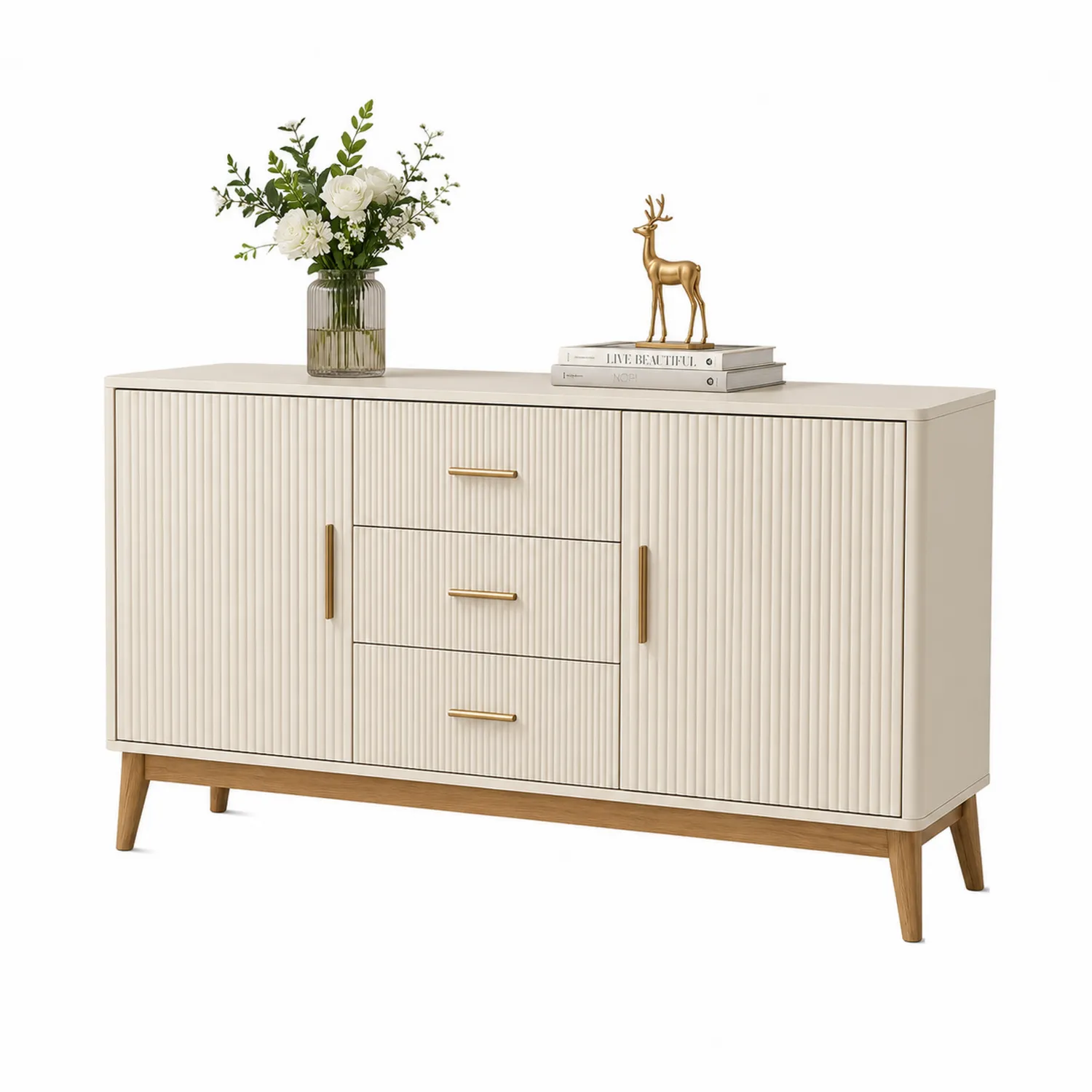 Weiße Kommode Holz mit Türen und Schubladen 120x40x80cm
