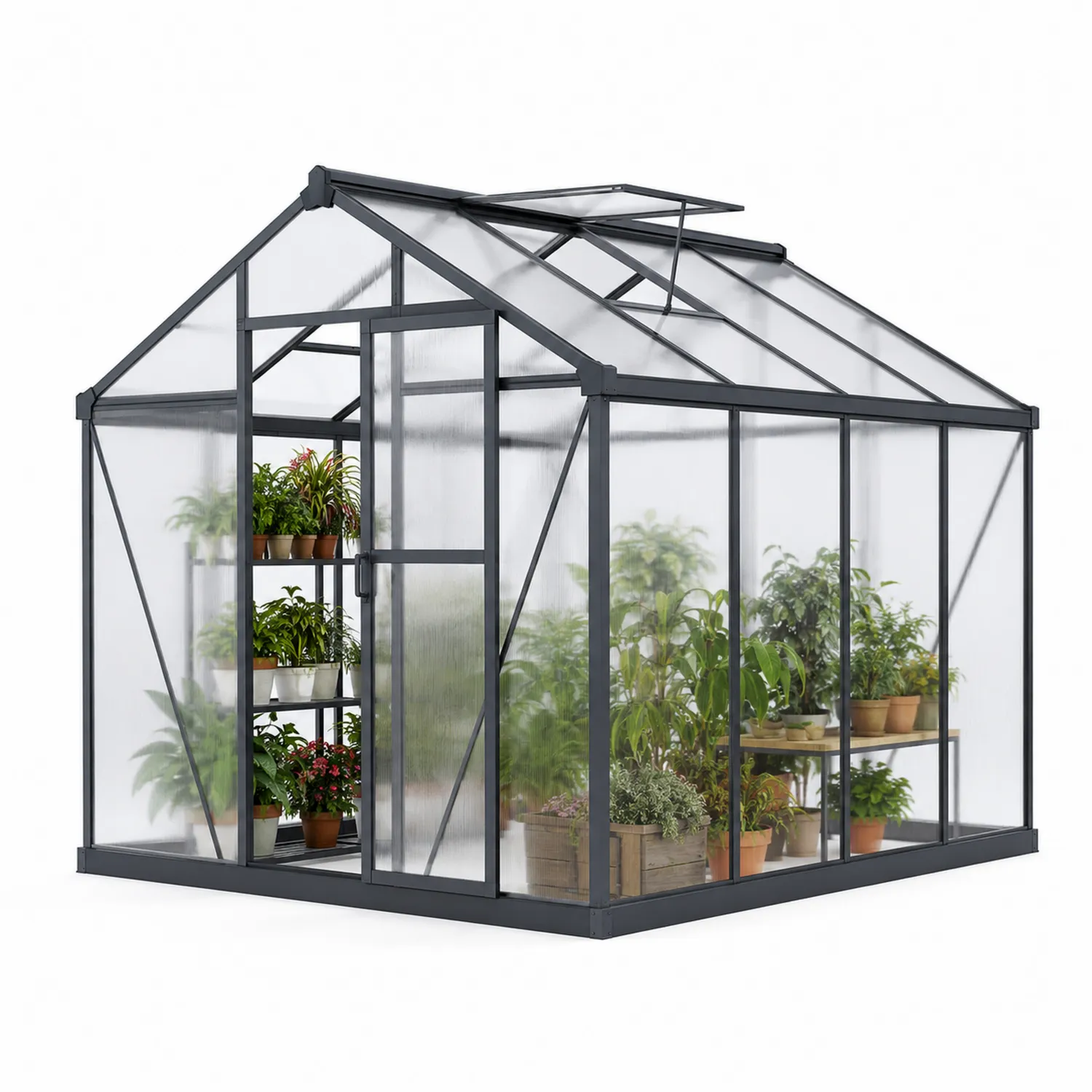 Gewächshaus Aluminiumrahmen Polycarbonatplatten 250x190x195 cm Schwarz