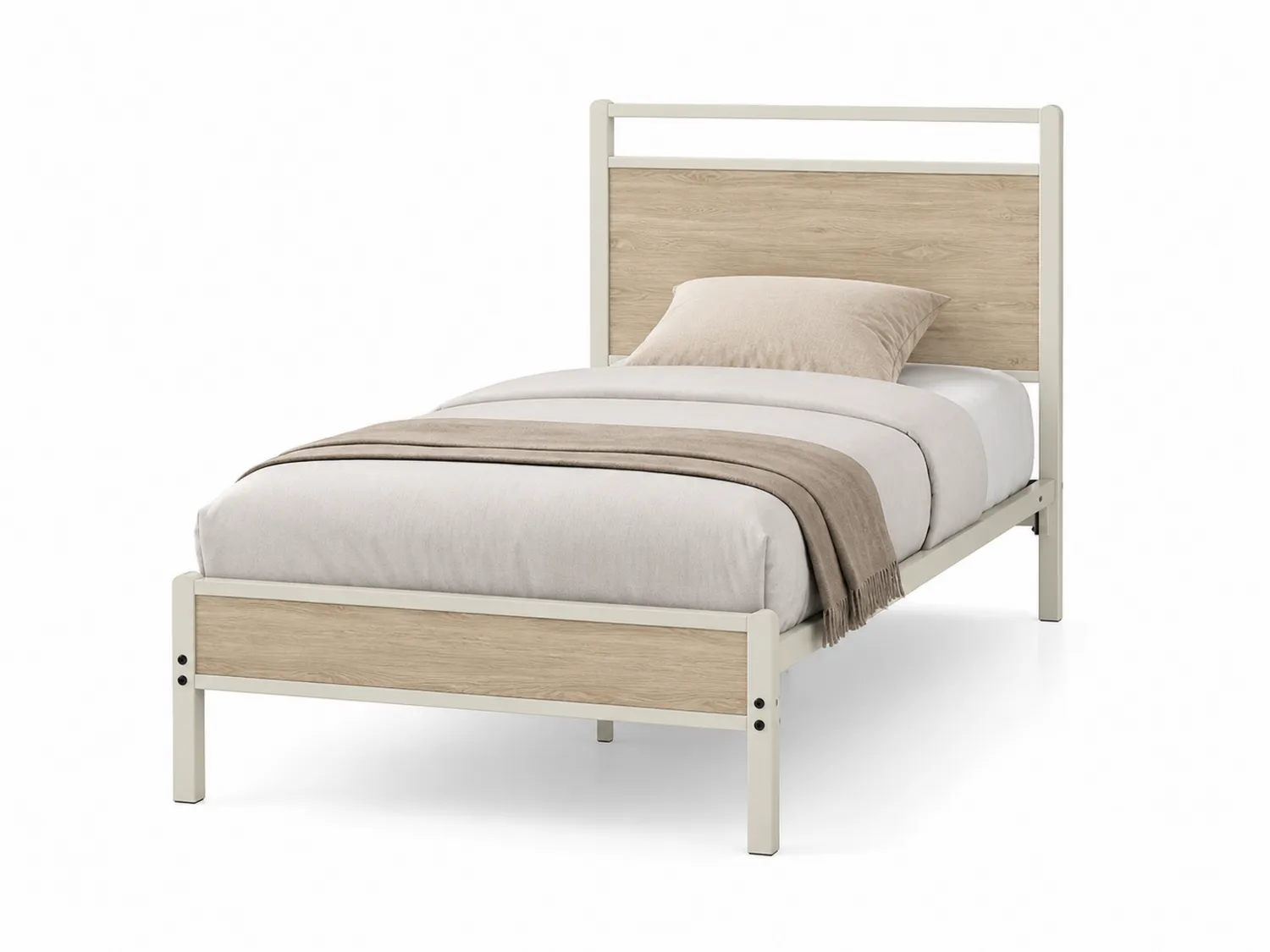 Einzelbett Metall Holzoptik Beige 200x90 cm