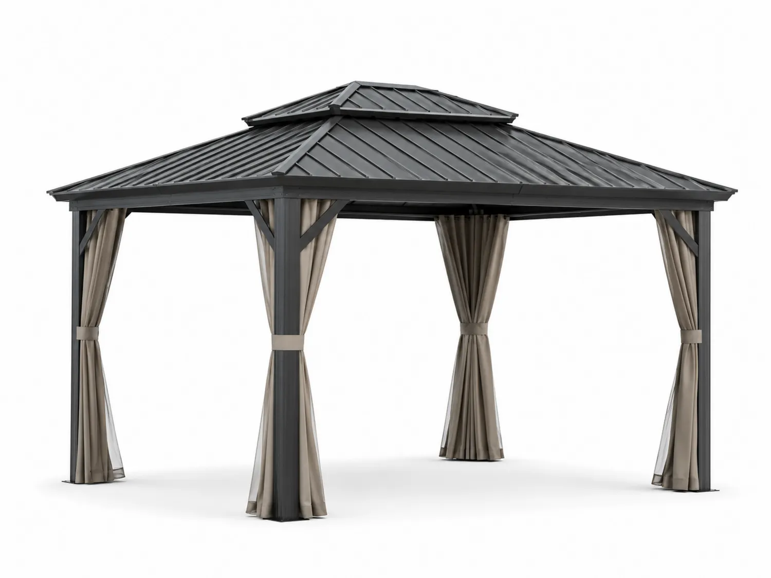 Metall Pavillon 300x400cm mit Aluminiumrahmen und Vorhängen in Grau Beige