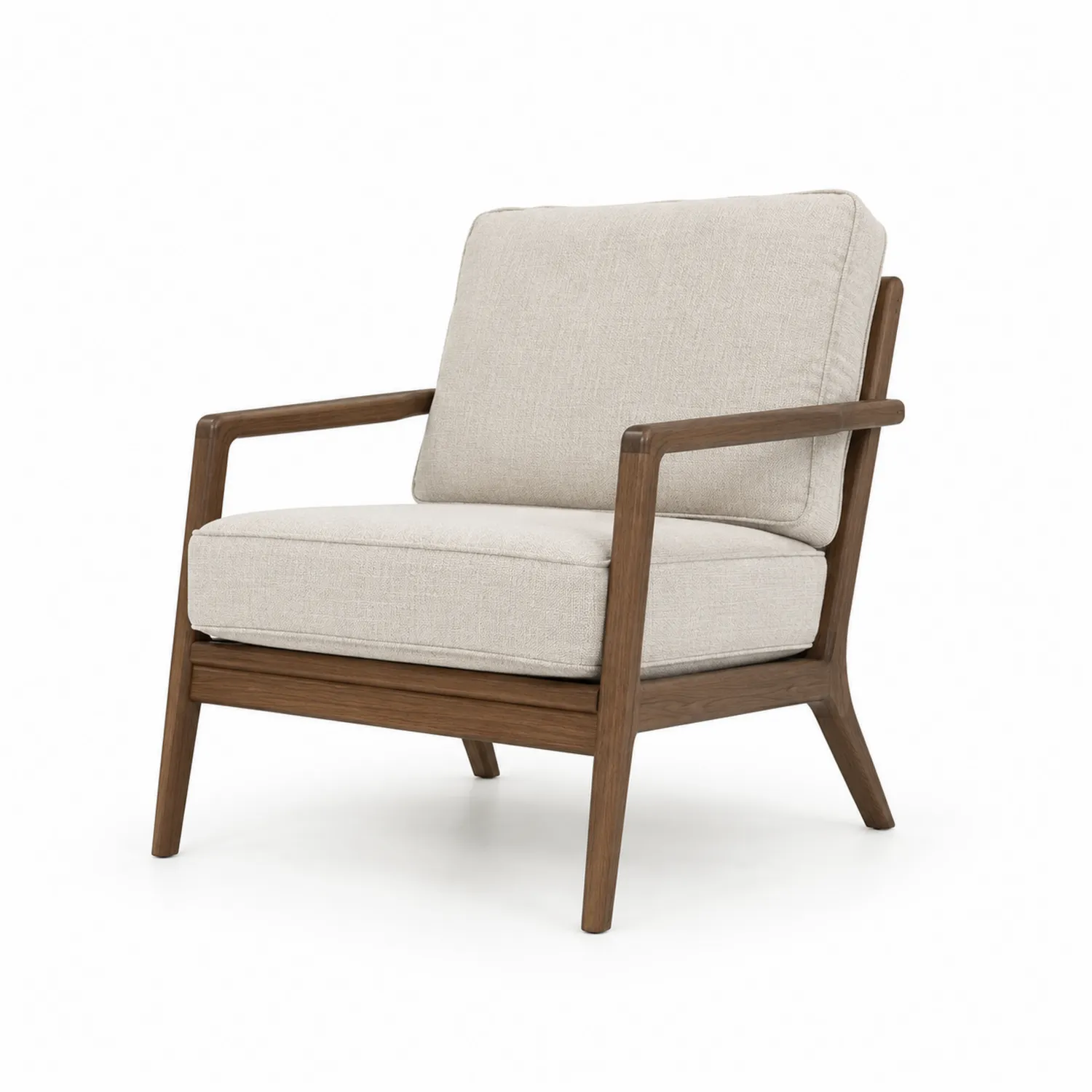 Sessel mit Holzrahmen und Leinenbezug Beige